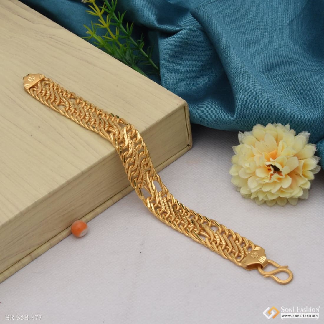 1 Gram Gold Plated High-Quality Eye-Catching Design Bracelet for Men - Style B877 - Image 4