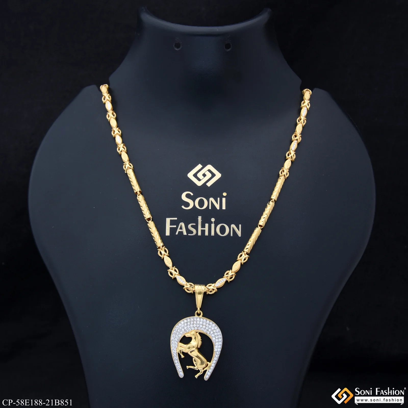 1 Gram Gold Plated Horse Pendant With Chain for Men (CP-E188-B851)