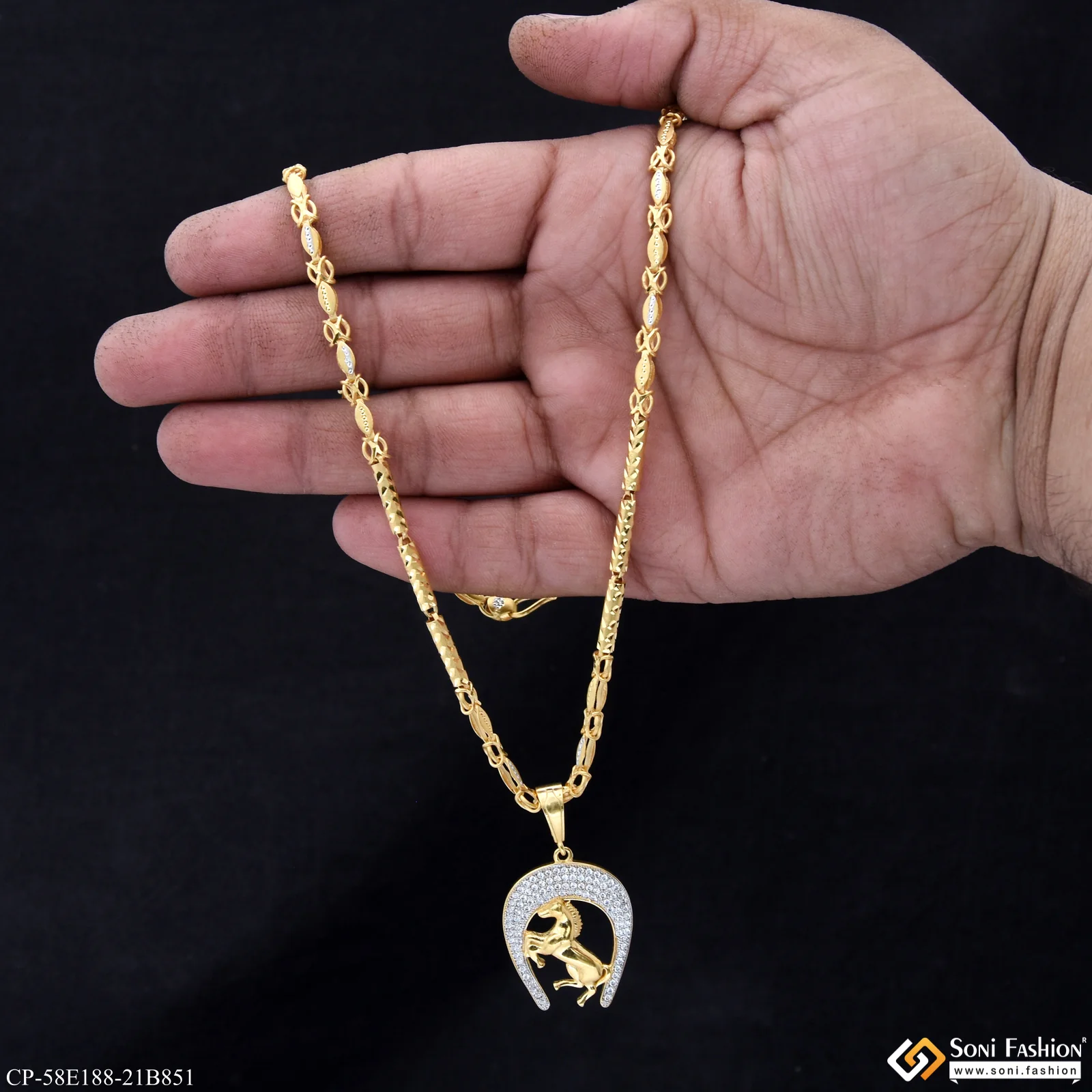 1 Gram Gold Plated Horse Pendant With Chain for Men (CP-E188-B851) - Image 3
