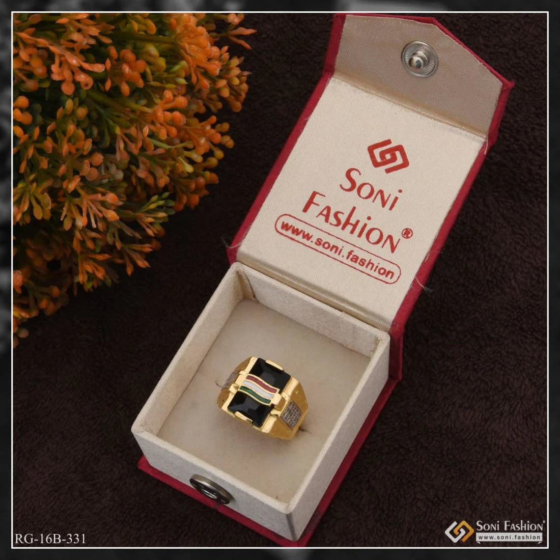 1 Gram Gold Plated Indian Flag On Black Stone Best Quality Ring for Men - Style B331 - Image 4