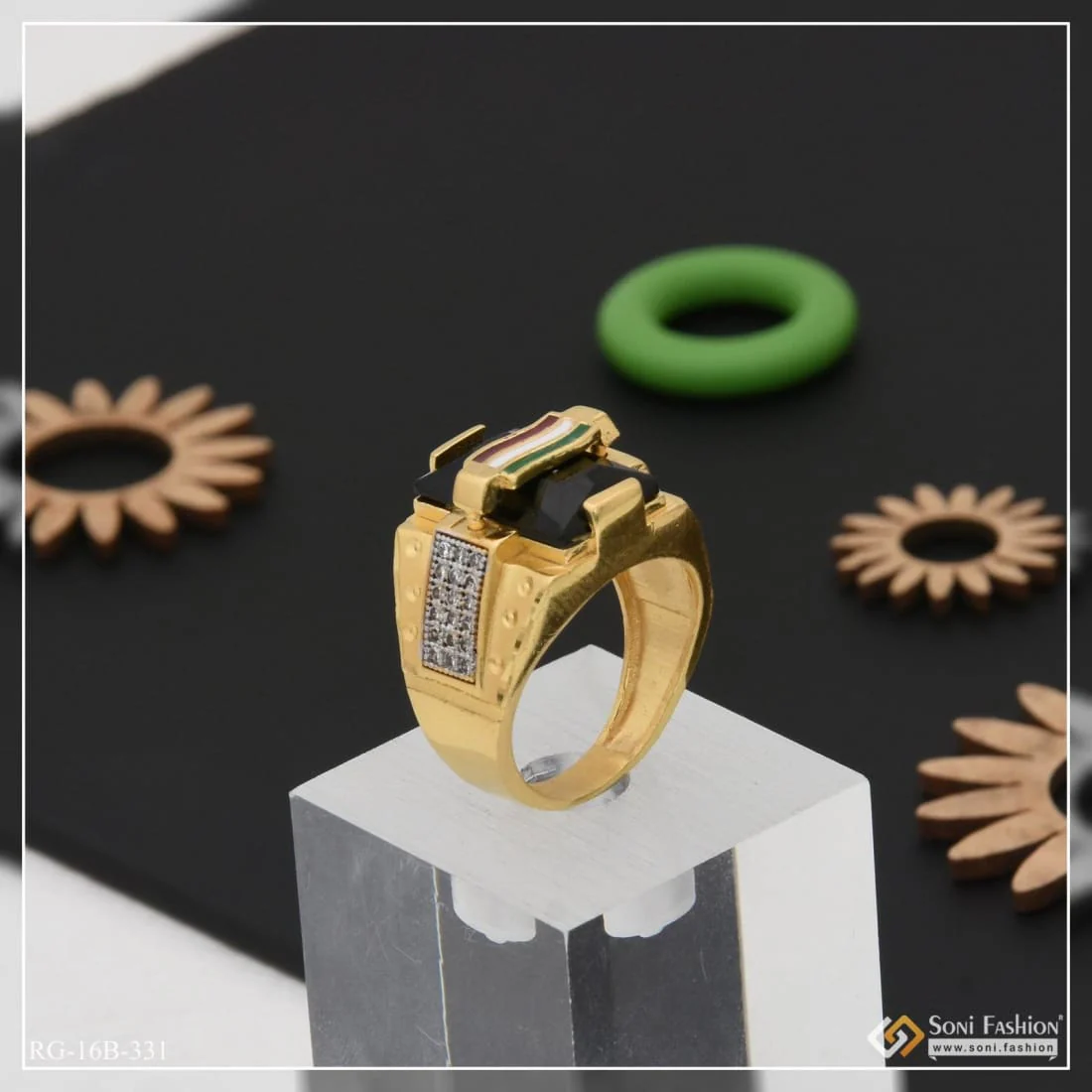 1 Gram Gold Plated Indian Flag On Black Stone Best Quality Ring for Men - Style B331 - Image 5