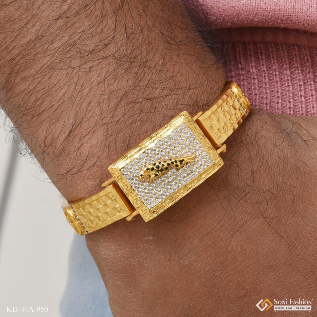 1 Gram Gold Plated Jaguar Attractive Design Bracelet Kada for Men - Style A950