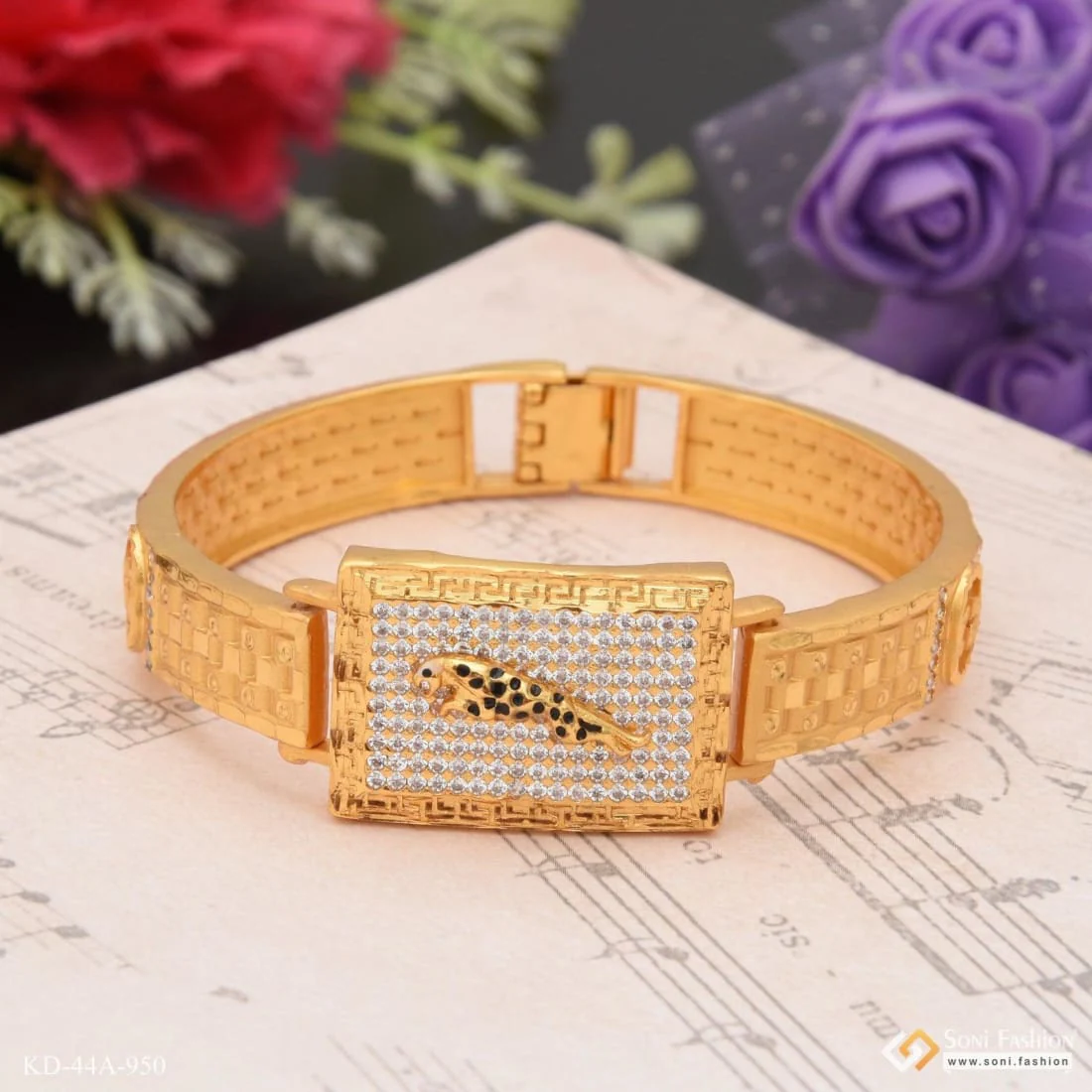1 Gram Gold Plated Jaguar Attractive Design Bracelet Kada for Men - Style A950 - Image 5