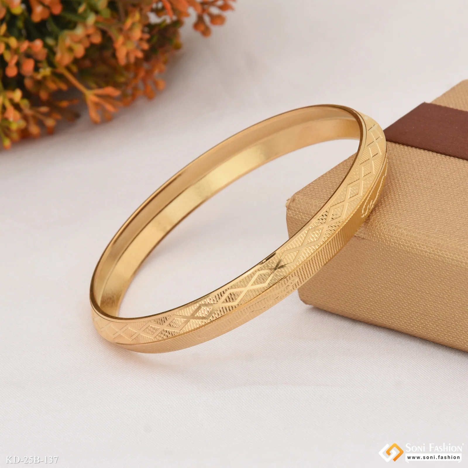 1 Gram Gold Plated Jaguar Delicate Design Punjabi Kada for Men - Style B137 - Image 3