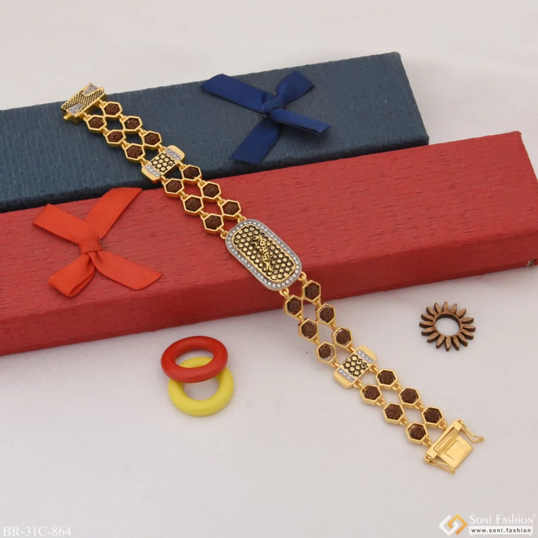 1 Gram Gold Plated Jaguar Fabulous Design Rudraksha Bracelet for Men - Style C864 - Image 4