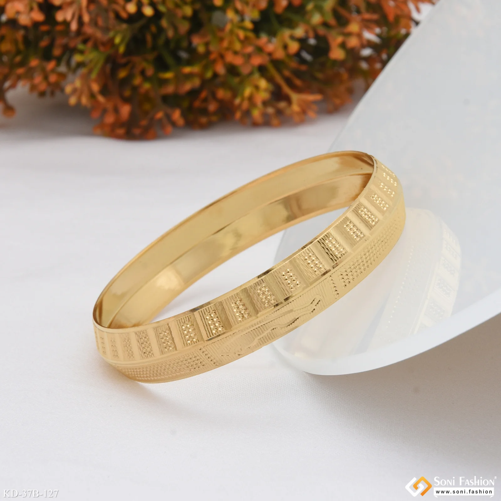 1 Gram Gold Plated Jaguar Gold Plated Punjabi Kada for Men - Style B127 - Image 2