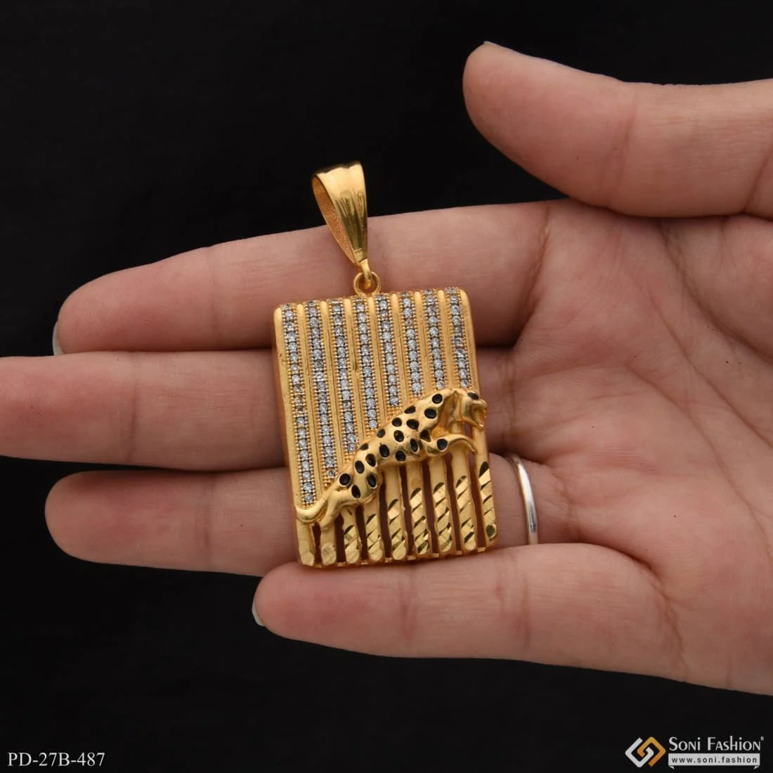 1 Gram Gold Plated Jaguar with Diamond Antique Design Pendant for Men - Style B487 - Image 2