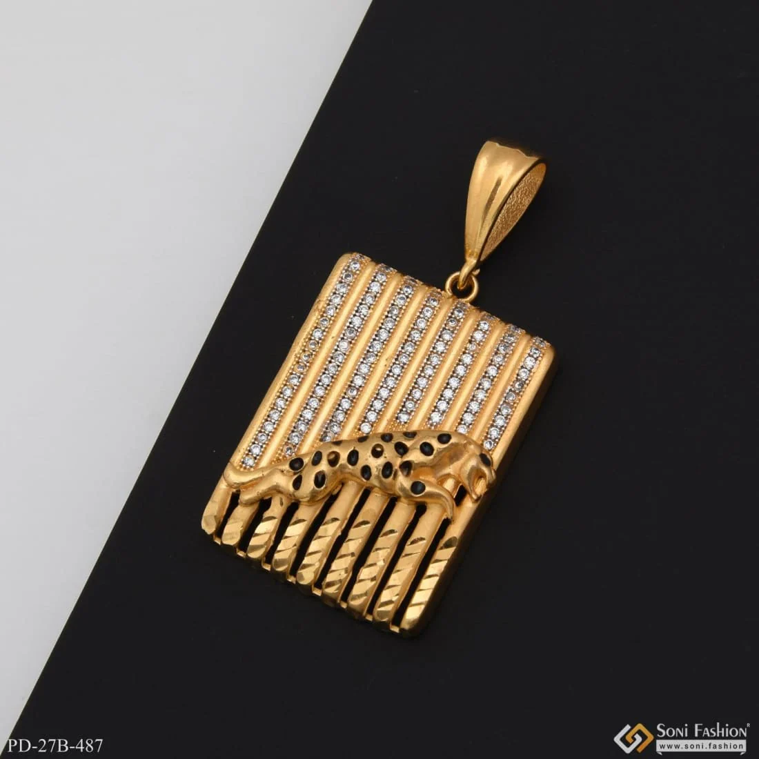 1 Gram Gold Plated Jaguar with Diamond Antique Design Pendant for Men - Style B487 - Image 3