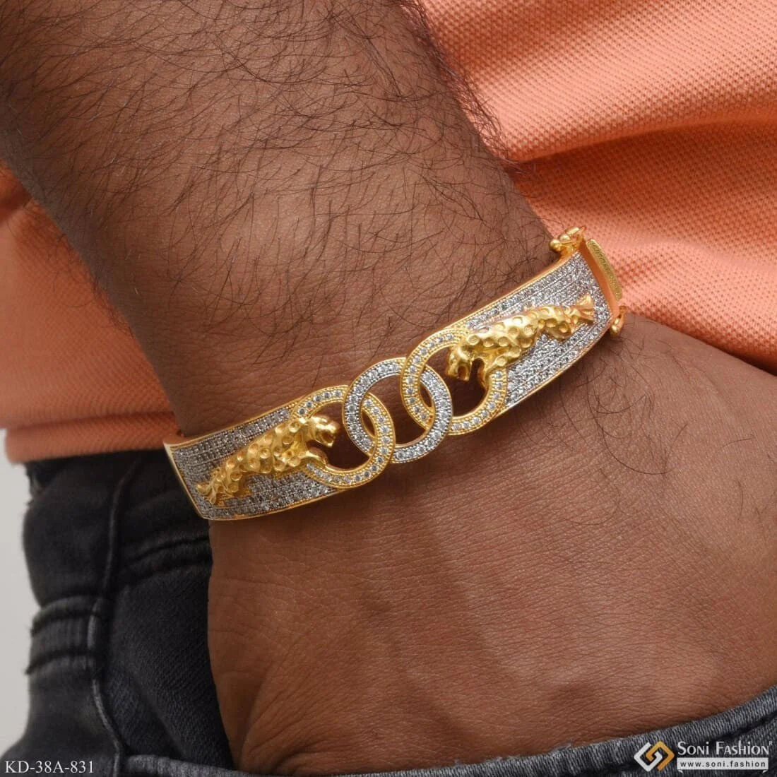 1 Gram Gold Plated Jaguar with Diamond Best Quality Kada for Men - Style A831 - Image 2