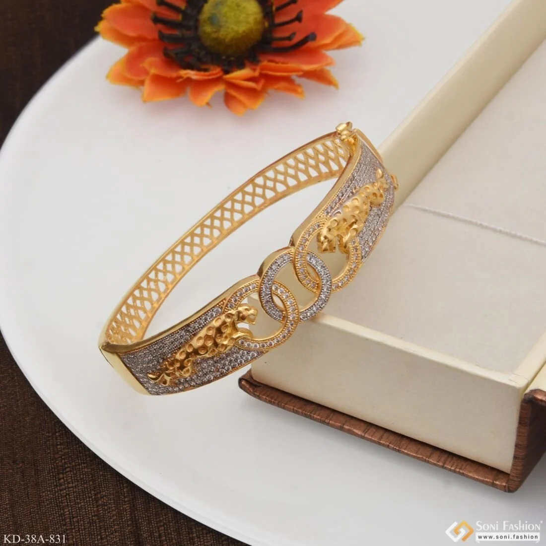 1 Gram Gold Plated Jaguar with Diamond Best Quality Kada for Men - Style A831 - Image 4