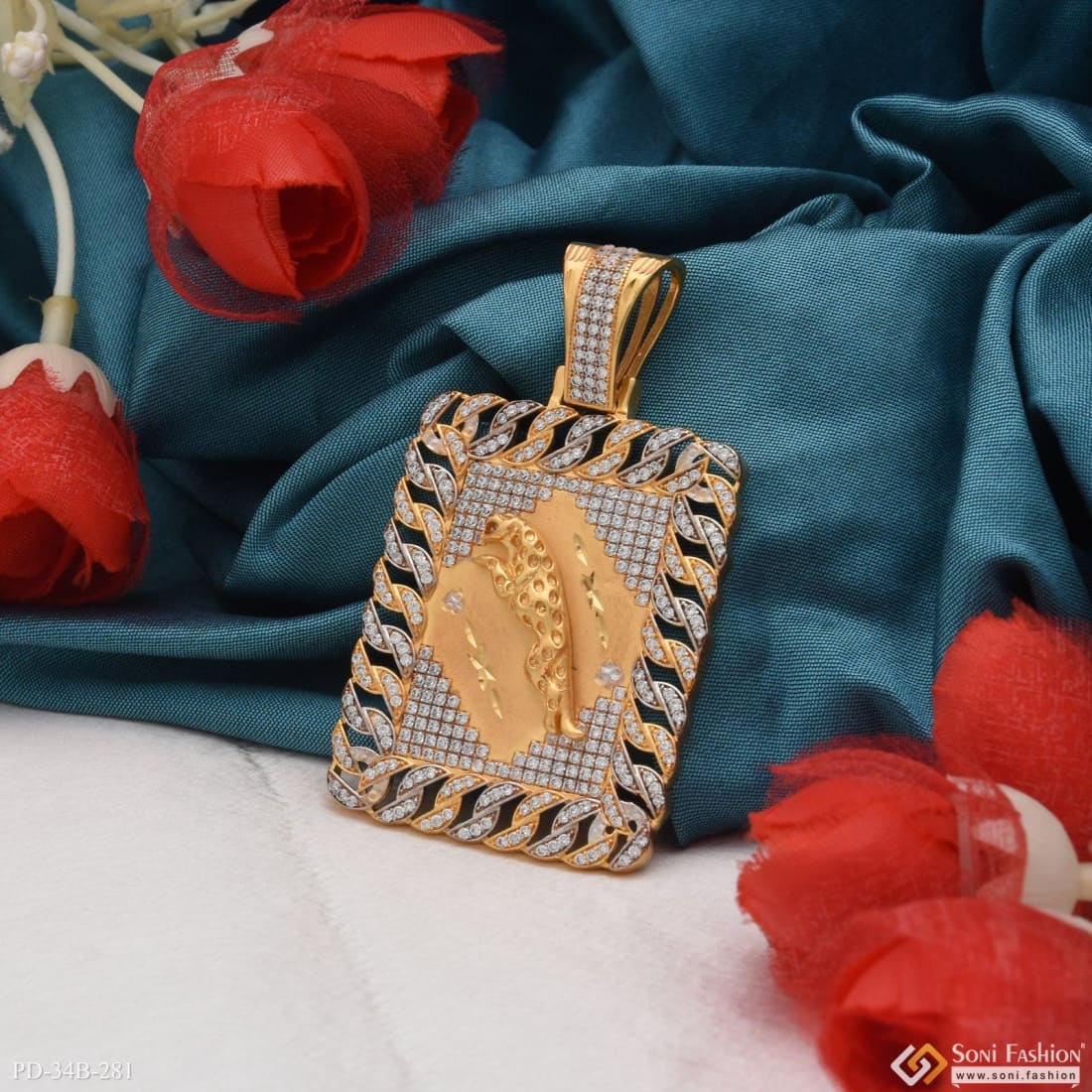 1 Gram Gold Plated Jaguar with Diamond Best Quality Pendant for Men - Style B281 - Image 4