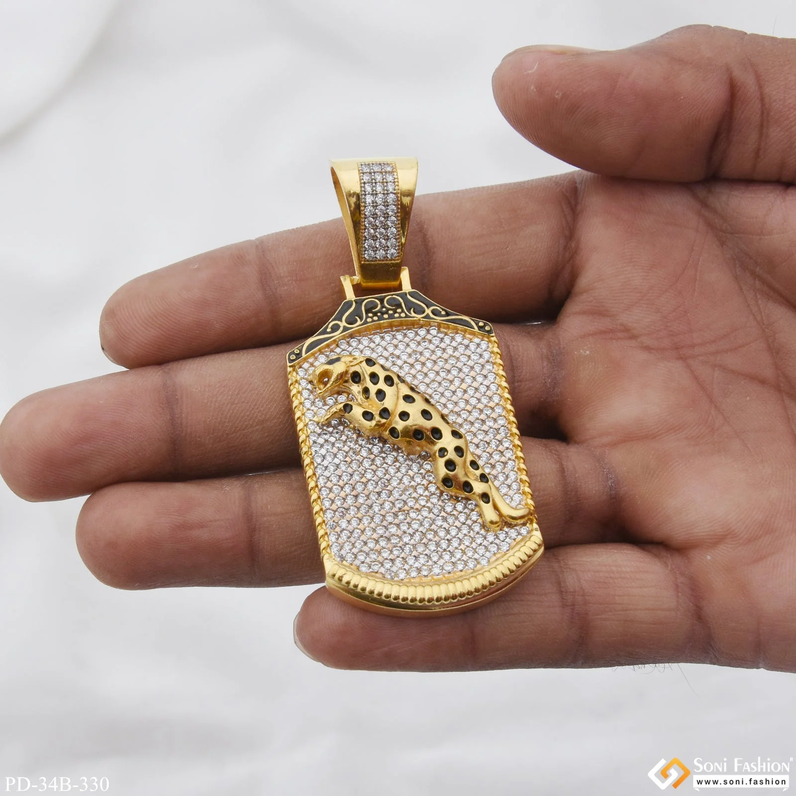 1 Gram Gold Plated Jaguar with Diamond Delicate Design Pendant for Men - Style B330 - Image 2