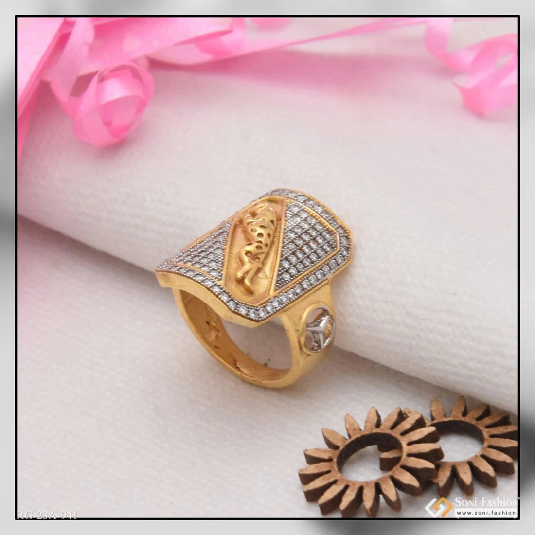 1 Gram Gold Plated Jaguar With Diamond Gorgeous Design Ring For Men - Style A941 - Image 4