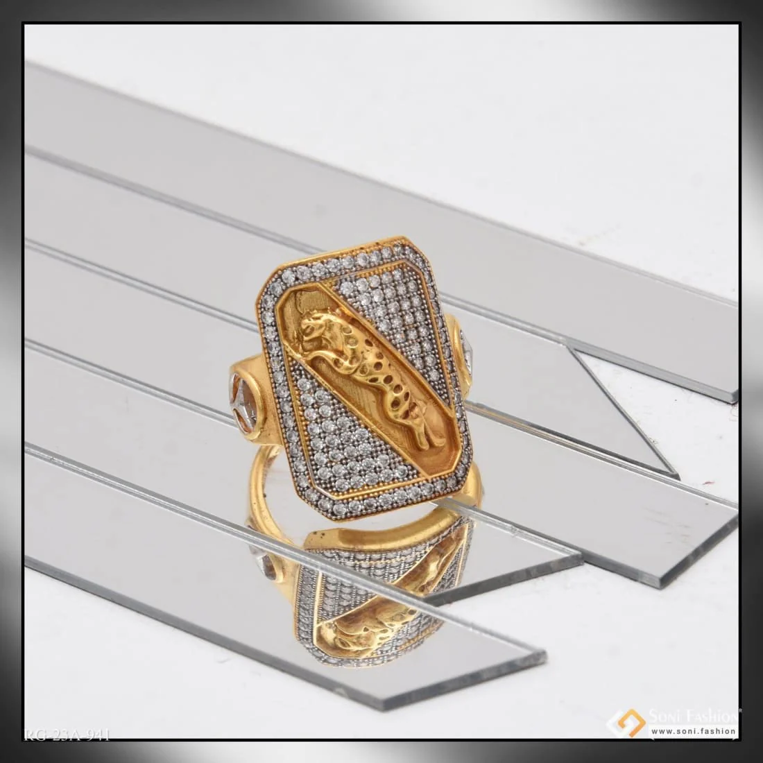 1 Gram Gold Plated Jaguar With Diamond Gorgeous Design Ring For Men - Style A941 - Image 6
