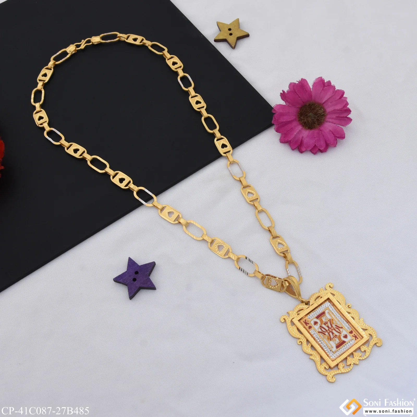 1 Gram Gold Plated King Gorgeous Design Chain Pendant Combo for Men (CP-C087-B485) - Image 4