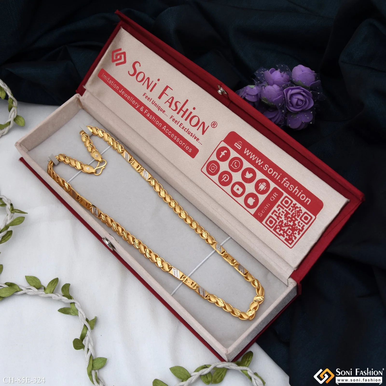 1 Gram Gold Plated Kohli Nawabi Chain for Men - Style E324 - Image 3