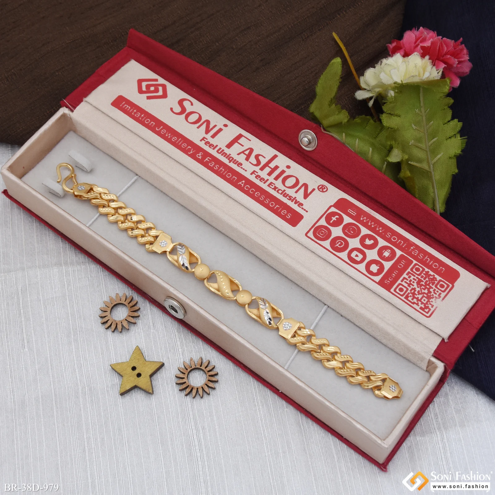 1 Gram Gold Plated Kohli Pokal Bracelet for Men - Style D979 - Image 2