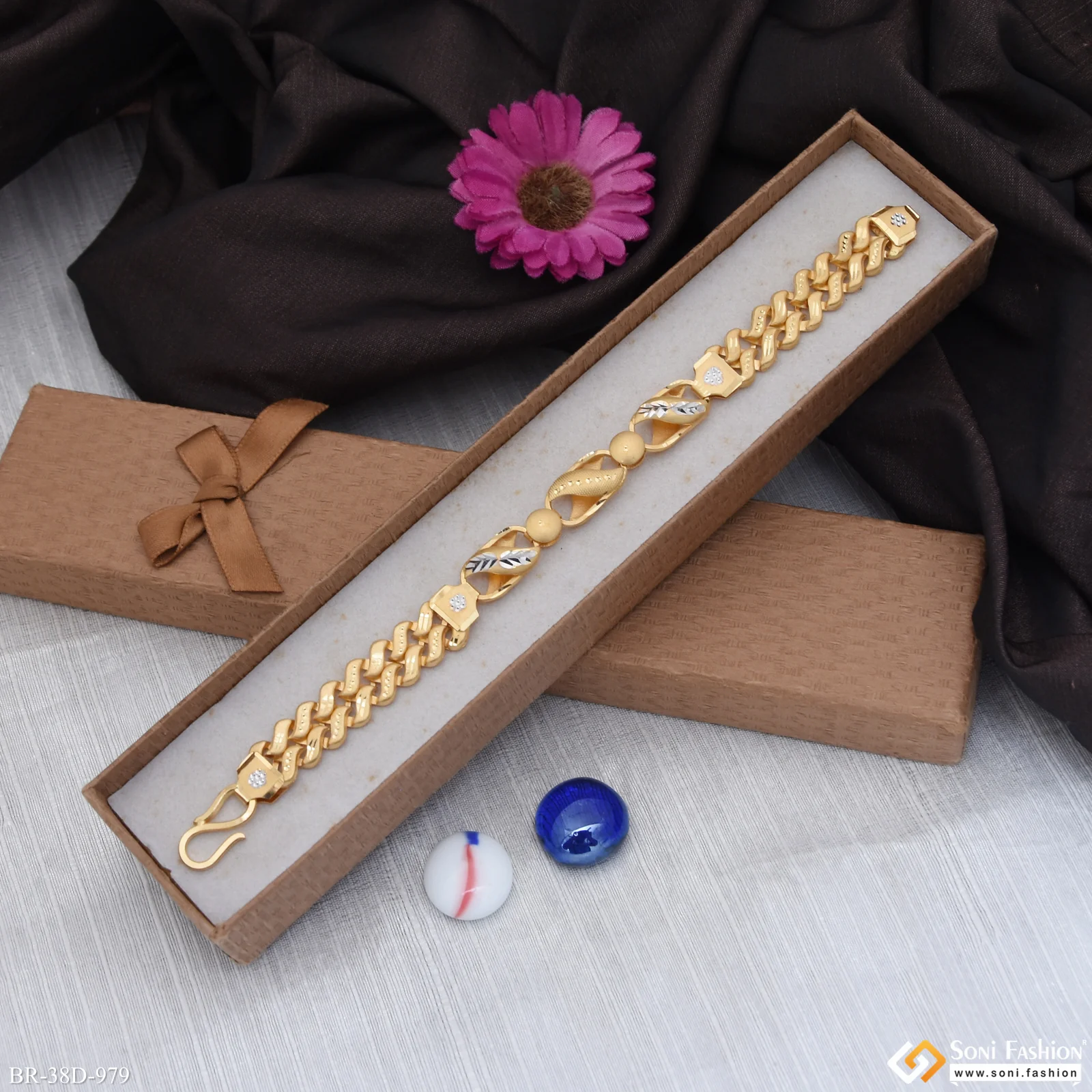 1 Gram Gold Plated Kohli Pokal Bracelet for Men - Style D979 - Image 4