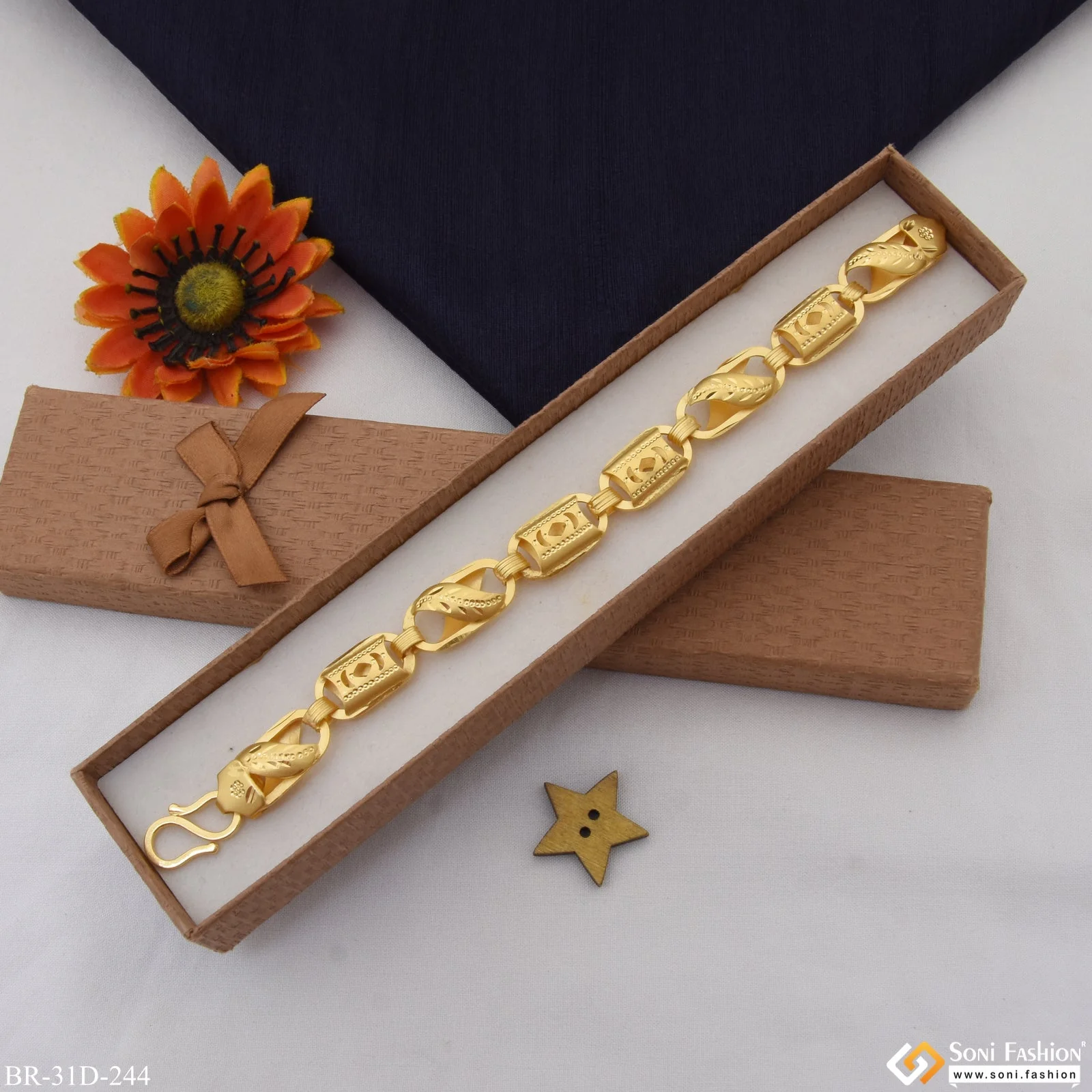 1 Gram Gold Plated Kohli Sophisticated Design Bracelet for Men - Style D244 - Image 3