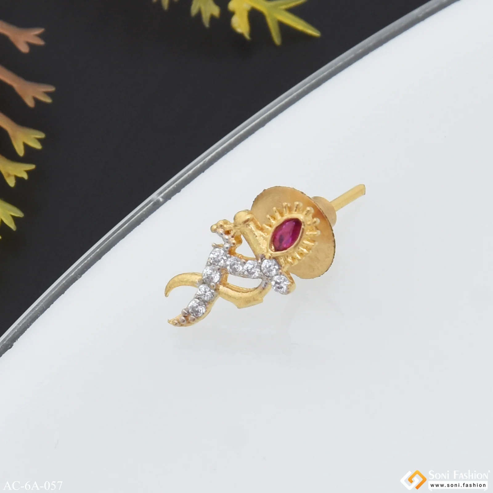 1 Gram Gold Plated Krishna Prominent Design Stud Earring for Men (1 Pc) - Style A057 - Image 3
