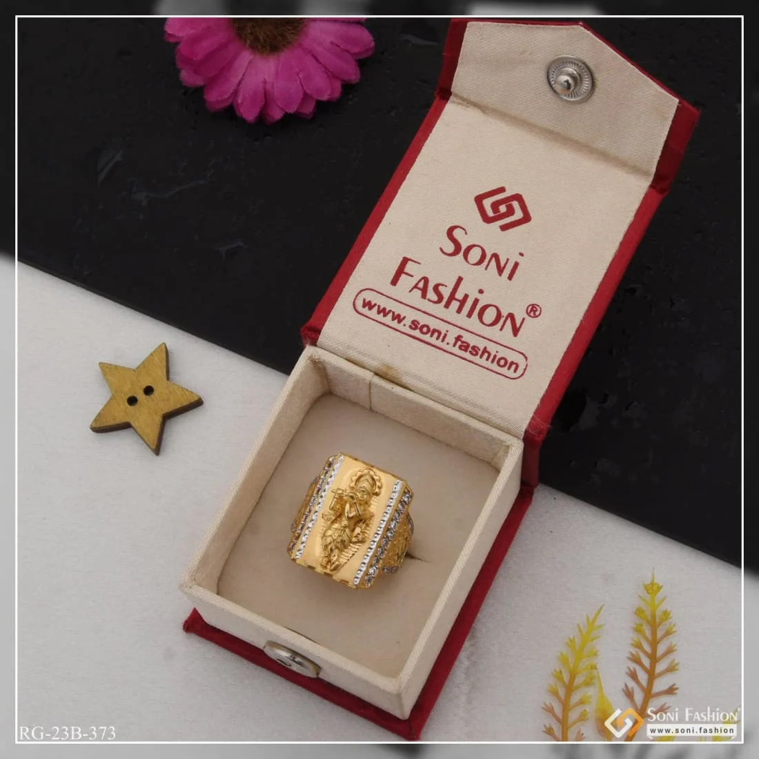 1 Gram Gold Plated Krishna with Diamond Delicate Design Ring for Men - Style B373 - Image 2