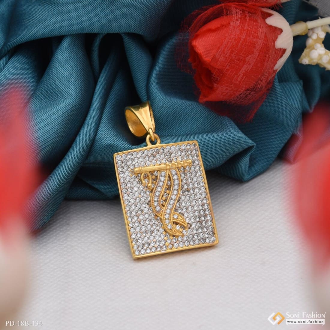 1 Gram Gold Plated Krishna With Diamond Gorgeous Design Pendant - Style B134 - Image 3