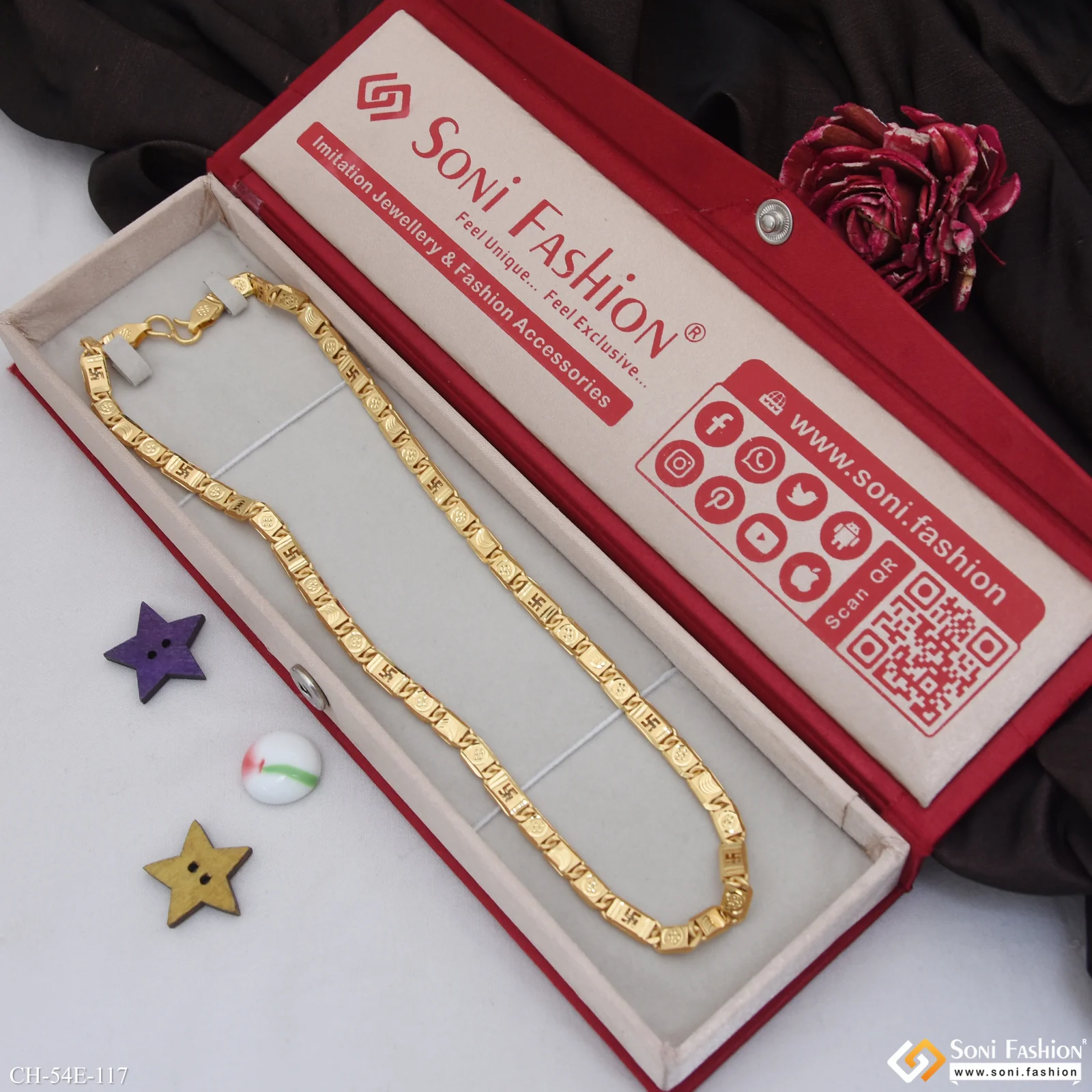 1 Gram Gold Plated Latest Design Biscuit Chain for Men - Style E117 - Image 3