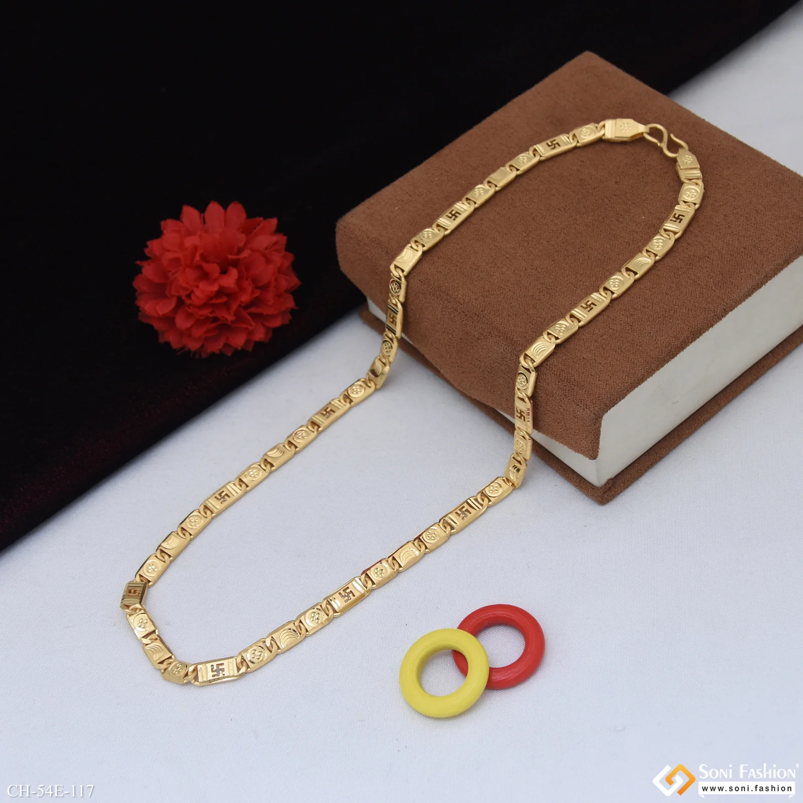 1 Gram Gold Plated Latest Design Biscuit Chain for Men - Style E117 - Image 4
