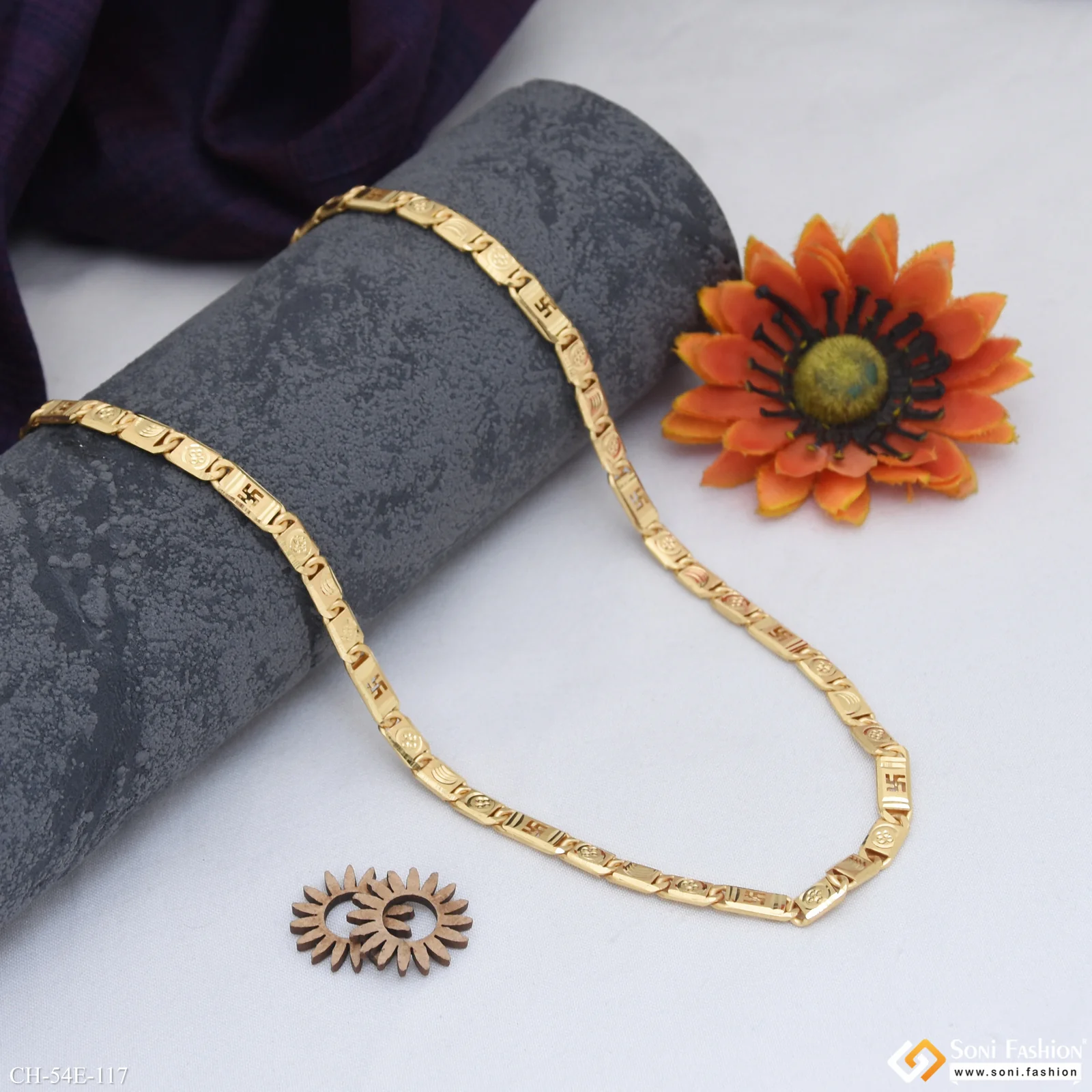 1 Gram Gold Plated Latest Design Biscuit Chain for Men - Style E117 - Image 5