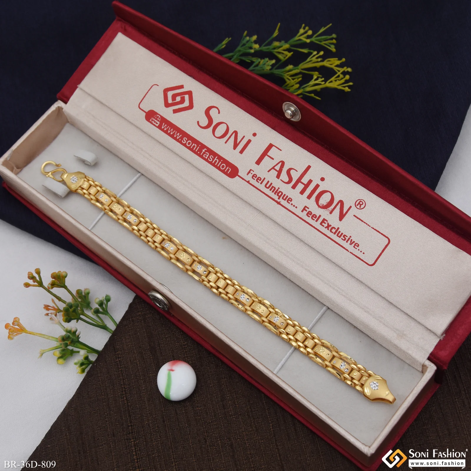 1 Gram Gold Plated Latest Design Box Bracelet for Men - Style D809 - Image 2