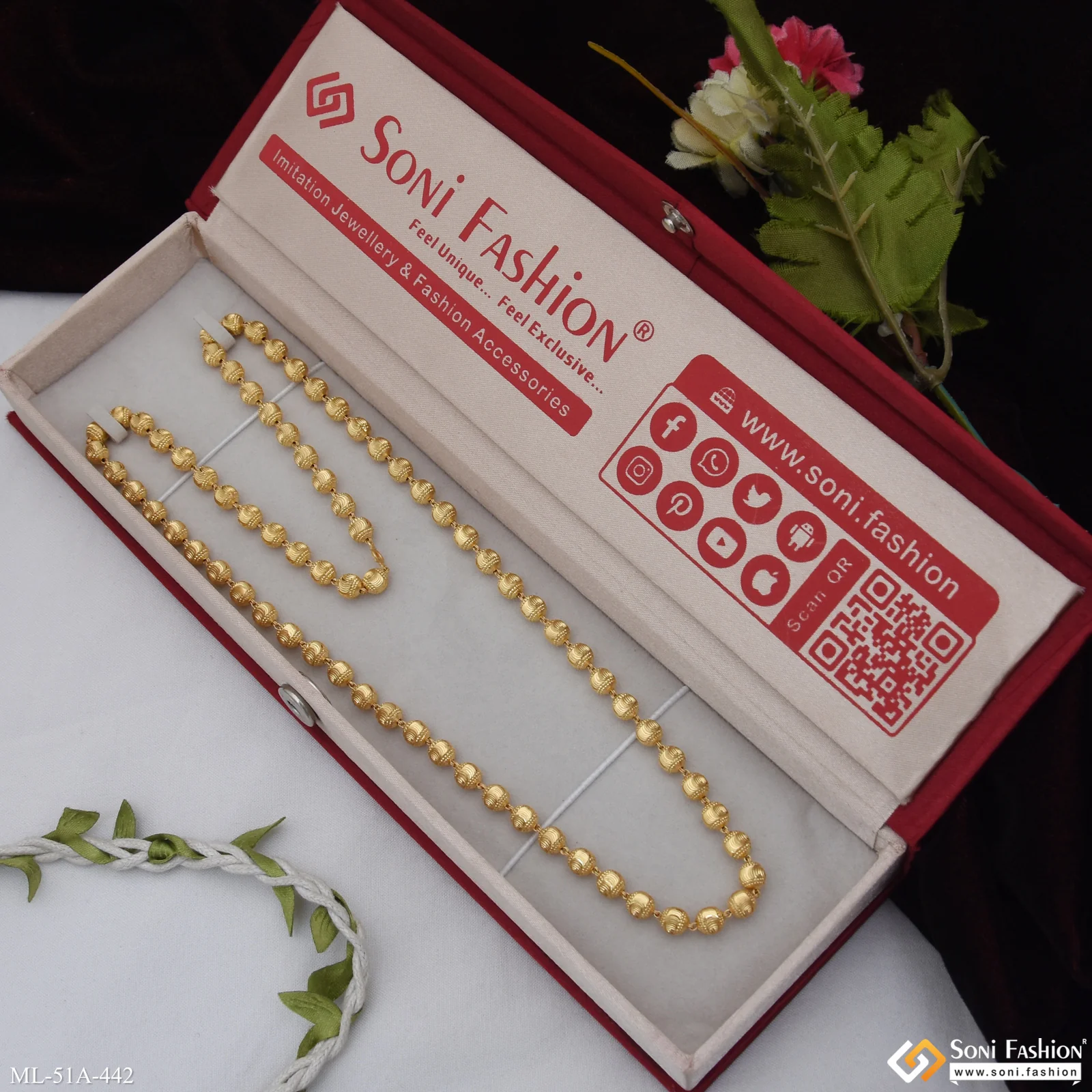 1 Gram Gold Plated Latest Design Brass Beaded Mala for Men - Style A442 - Image 3