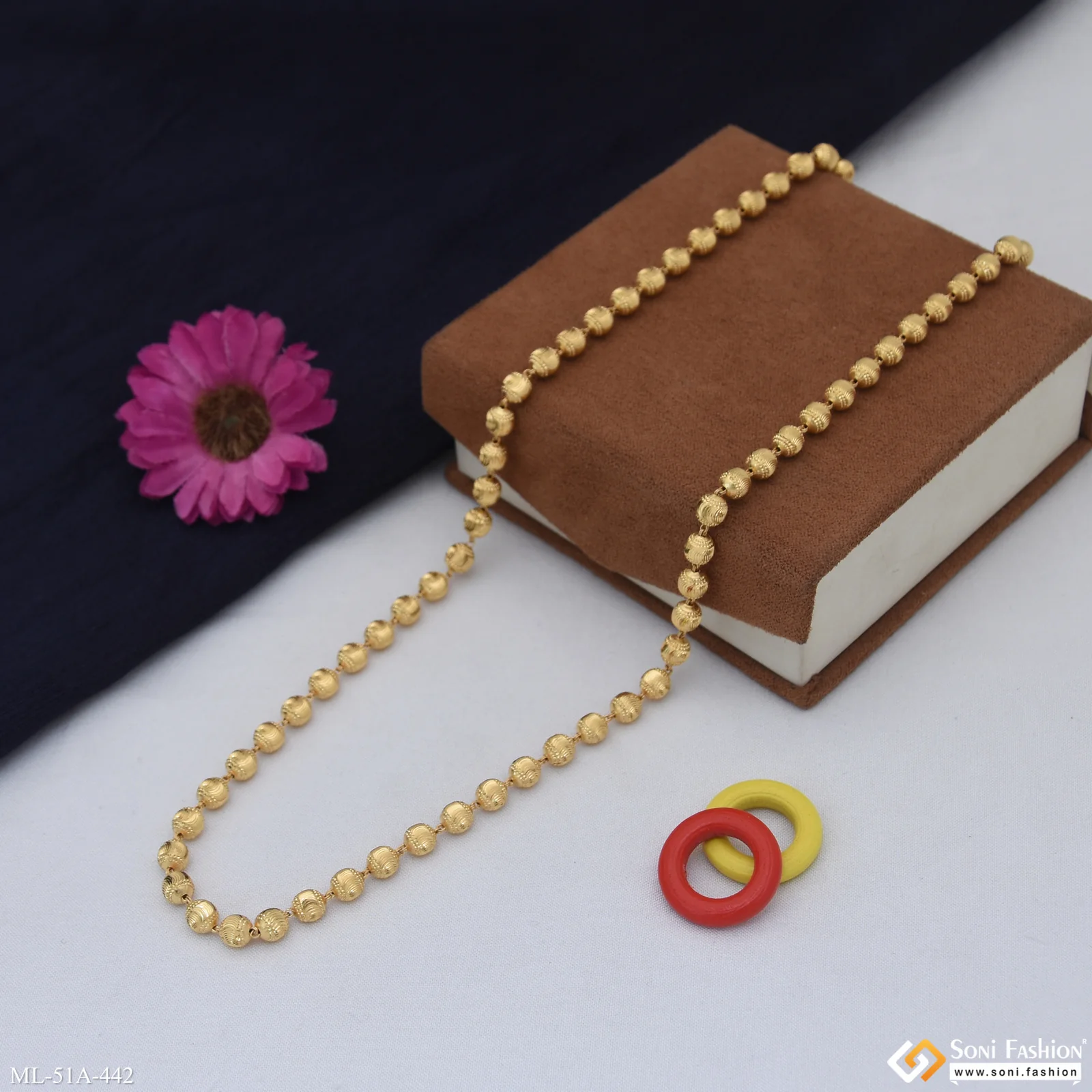 1 Gram Gold Plated Latest Design Brass Beaded Mala for Men - Style A442 - Image 4