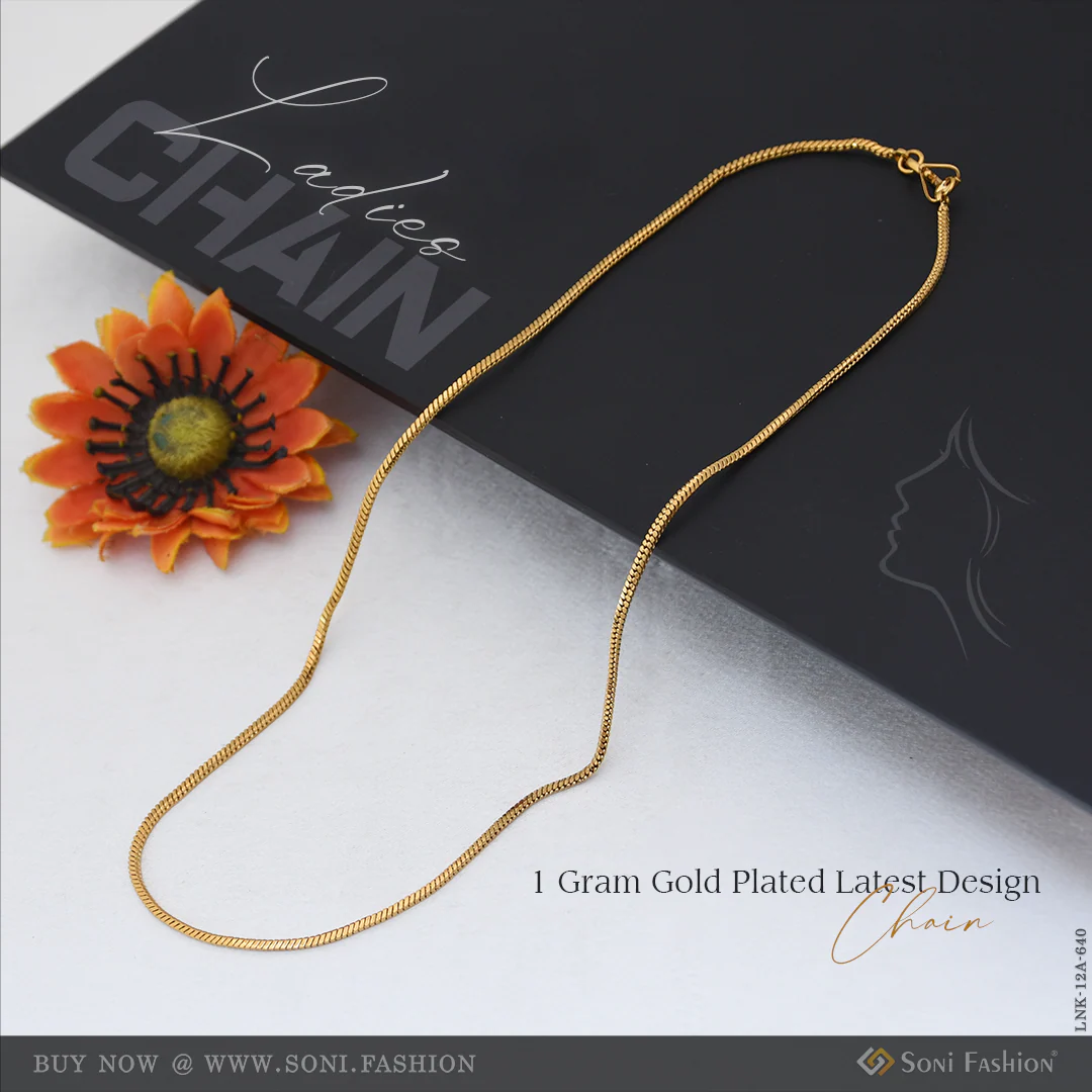 1 Gram Gold Plated Latest Design Chain for Ladies - Style A640
