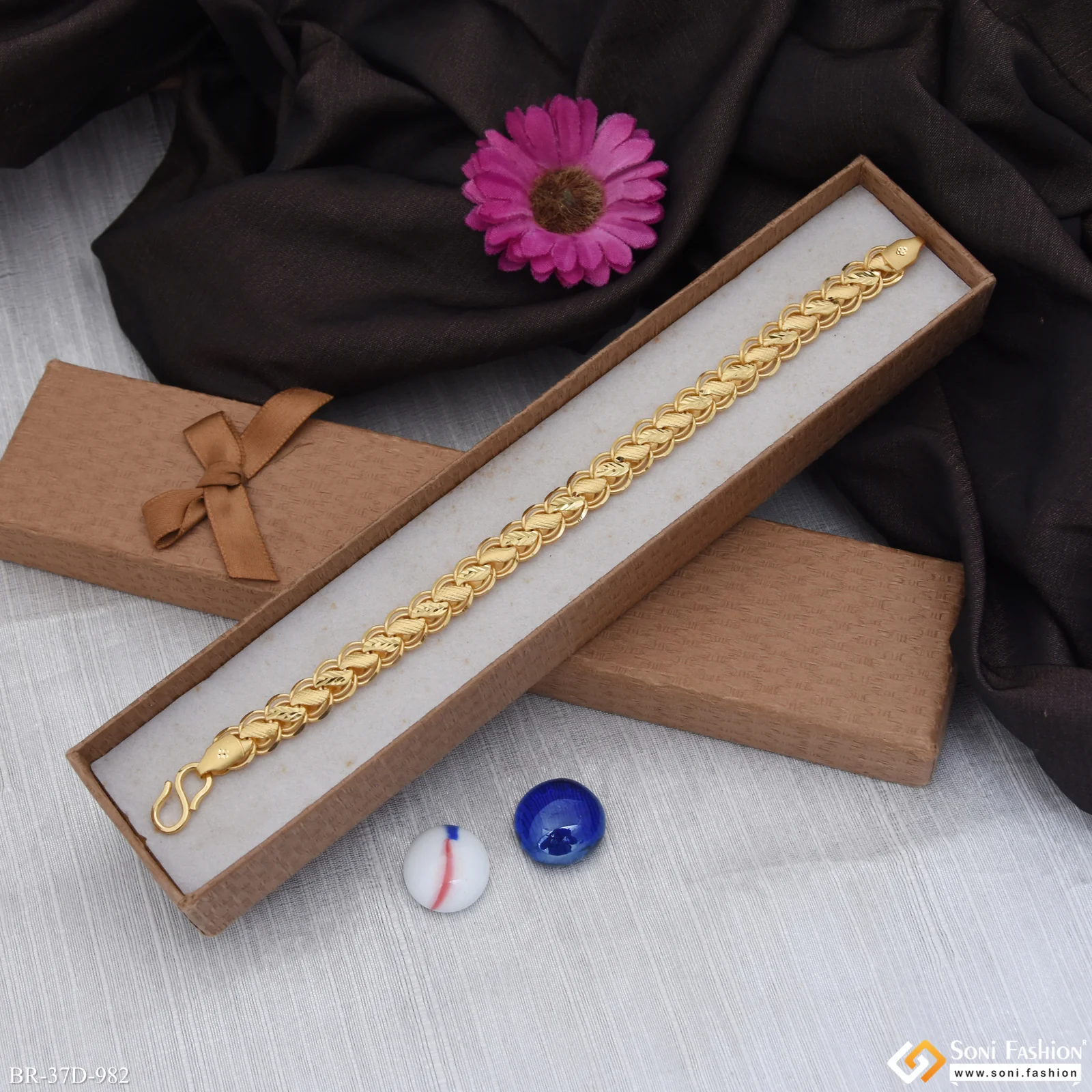 1 Gram Gold Plated Latest Design Kohli Bracelet for Men - Style D982 - Image 5