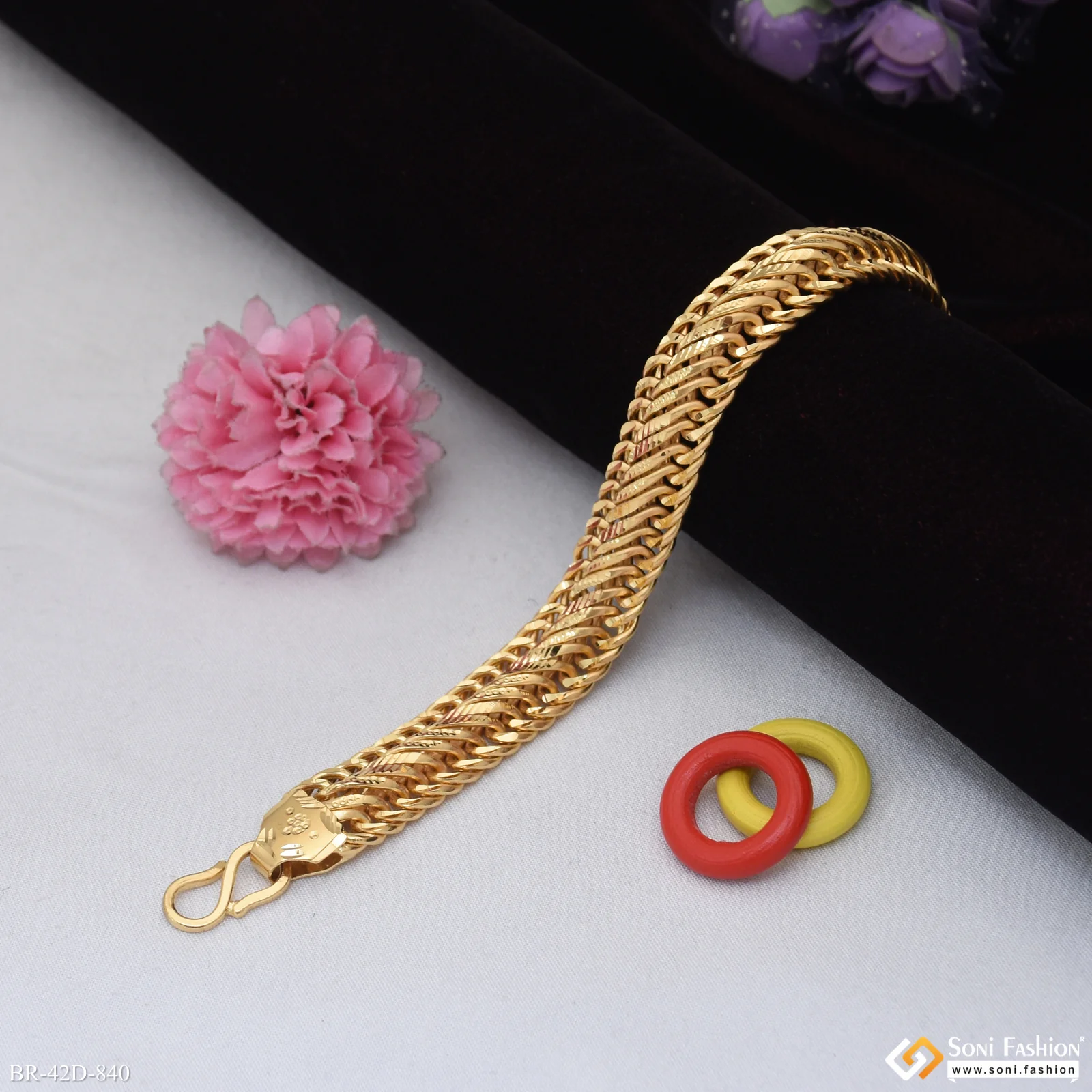 1 Gram Gold Plated Latest Design Link Bracelet for Men - Style D840 - Image 3