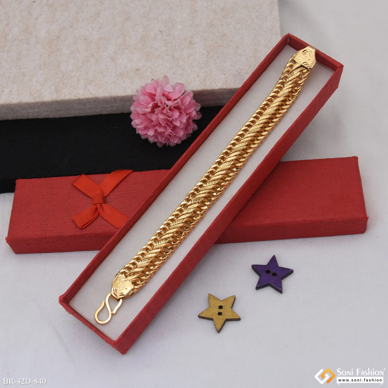 1 Gram Gold Plated Latest Design Link Bracelet for Men - Style D840 - Image 4