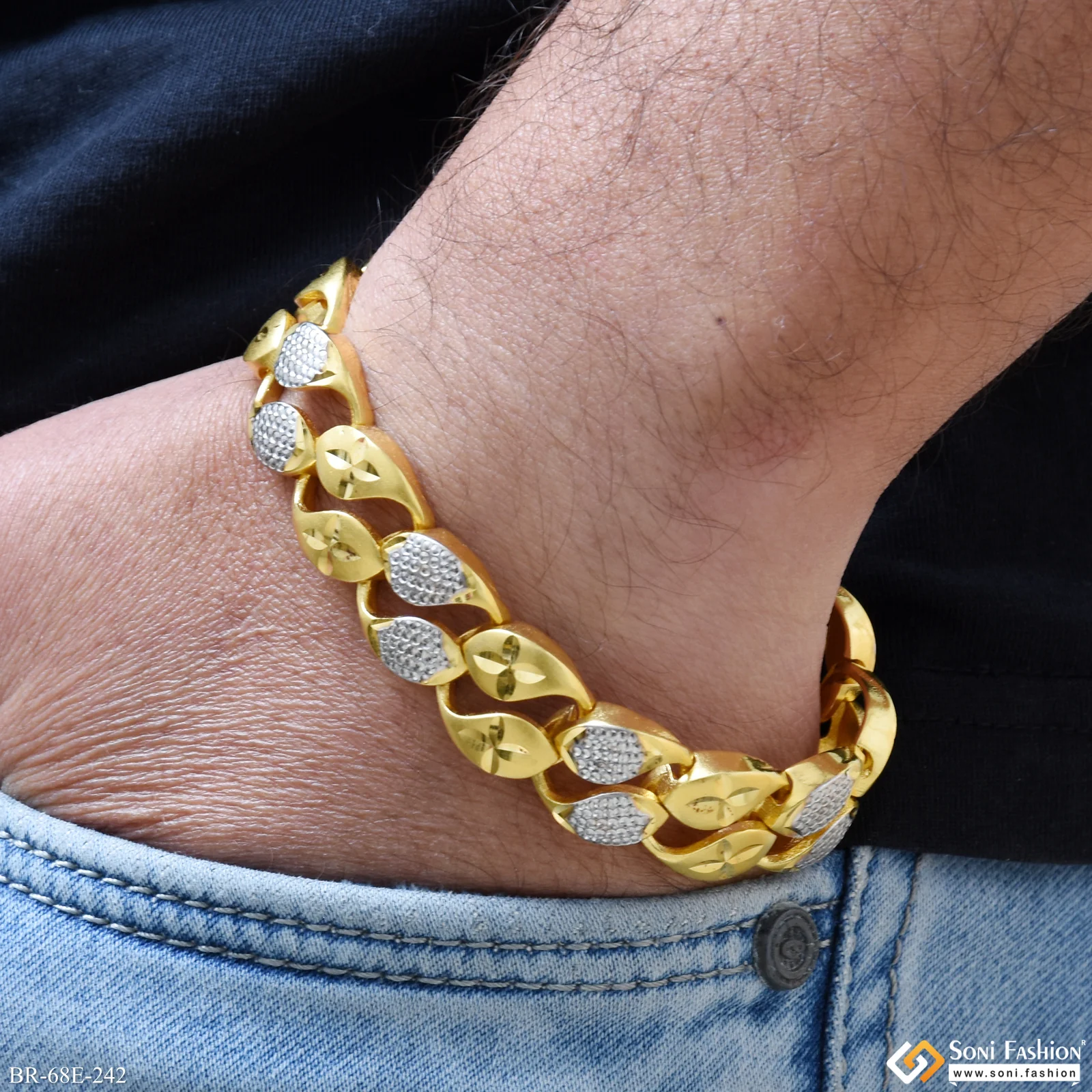 1 Gram Gold Plated Latest Design Link Bracelet for Men - Style E242