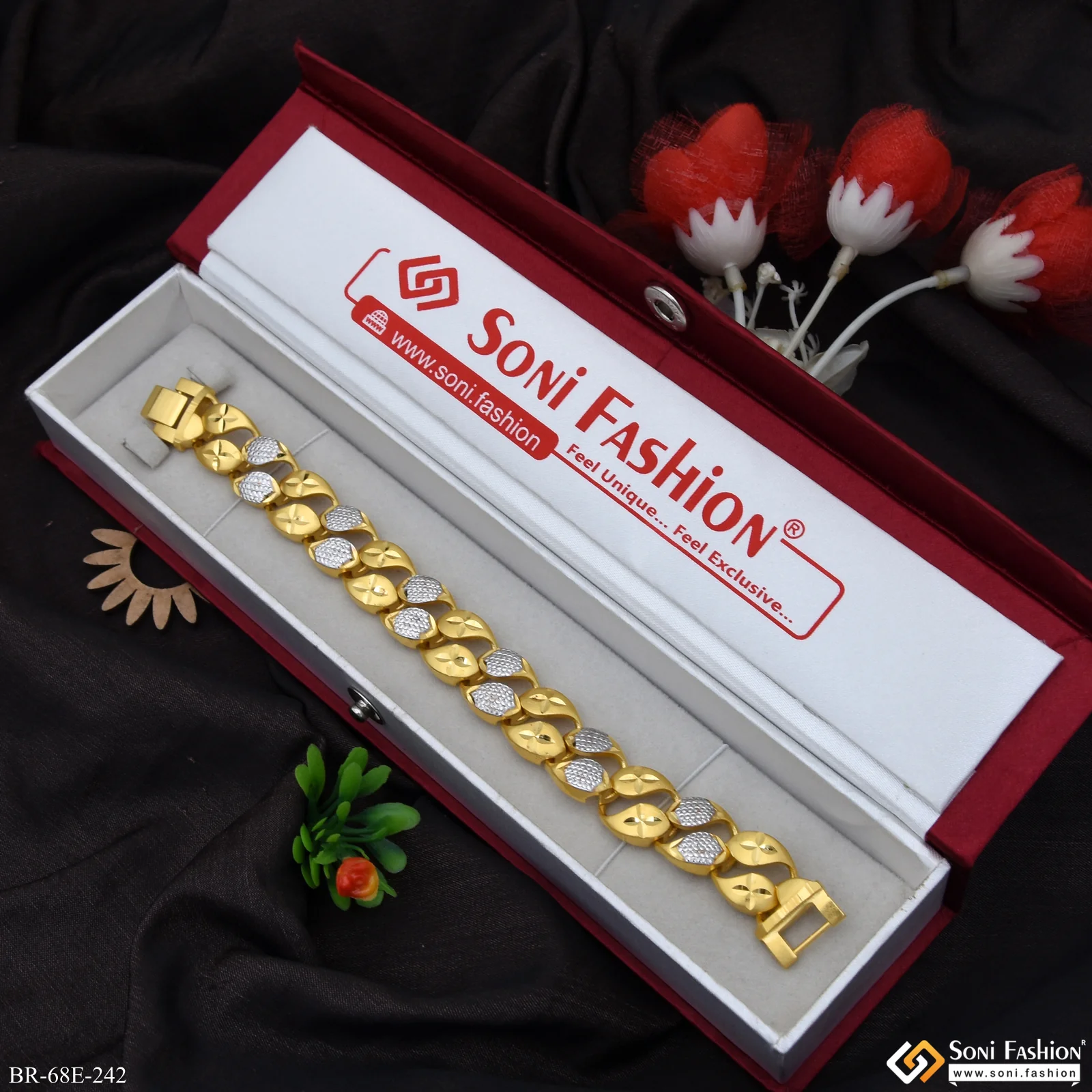 1 Gram Gold Plated Latest Design Link Bracelet for Men - Style E242 - Image 2