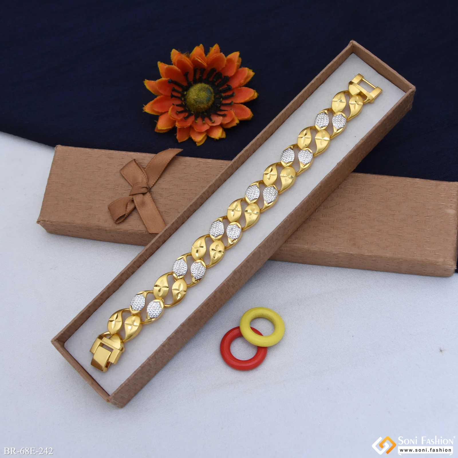 1 Gram Gold Plated Latest Design Link Bracelet for Men - Style E242 - Image 5