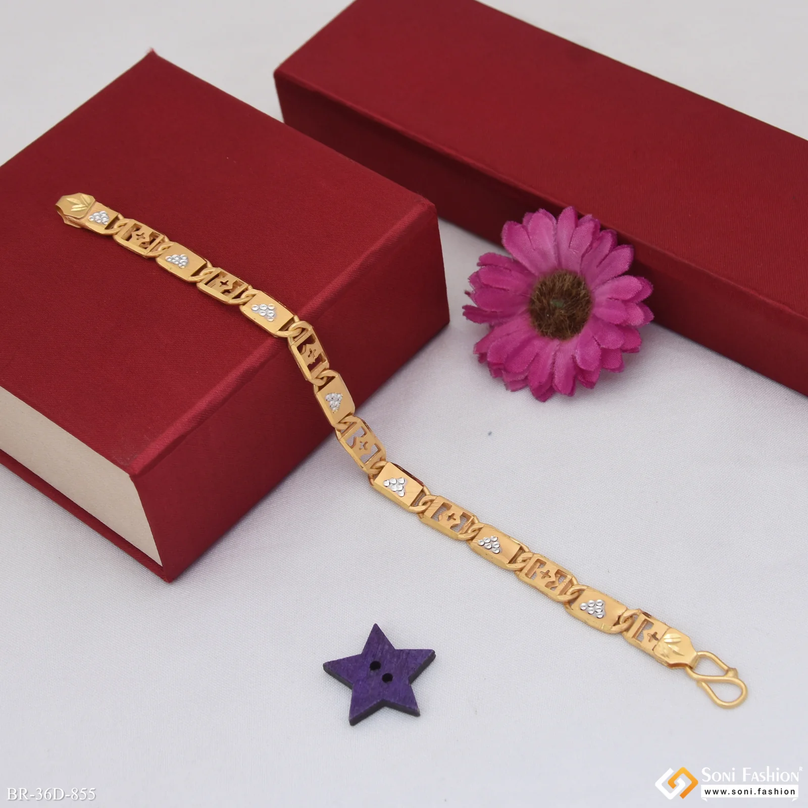 1 Gram Gold Plated Latest Design Nawabi Bracelet for Men - Style D855 - Image 4