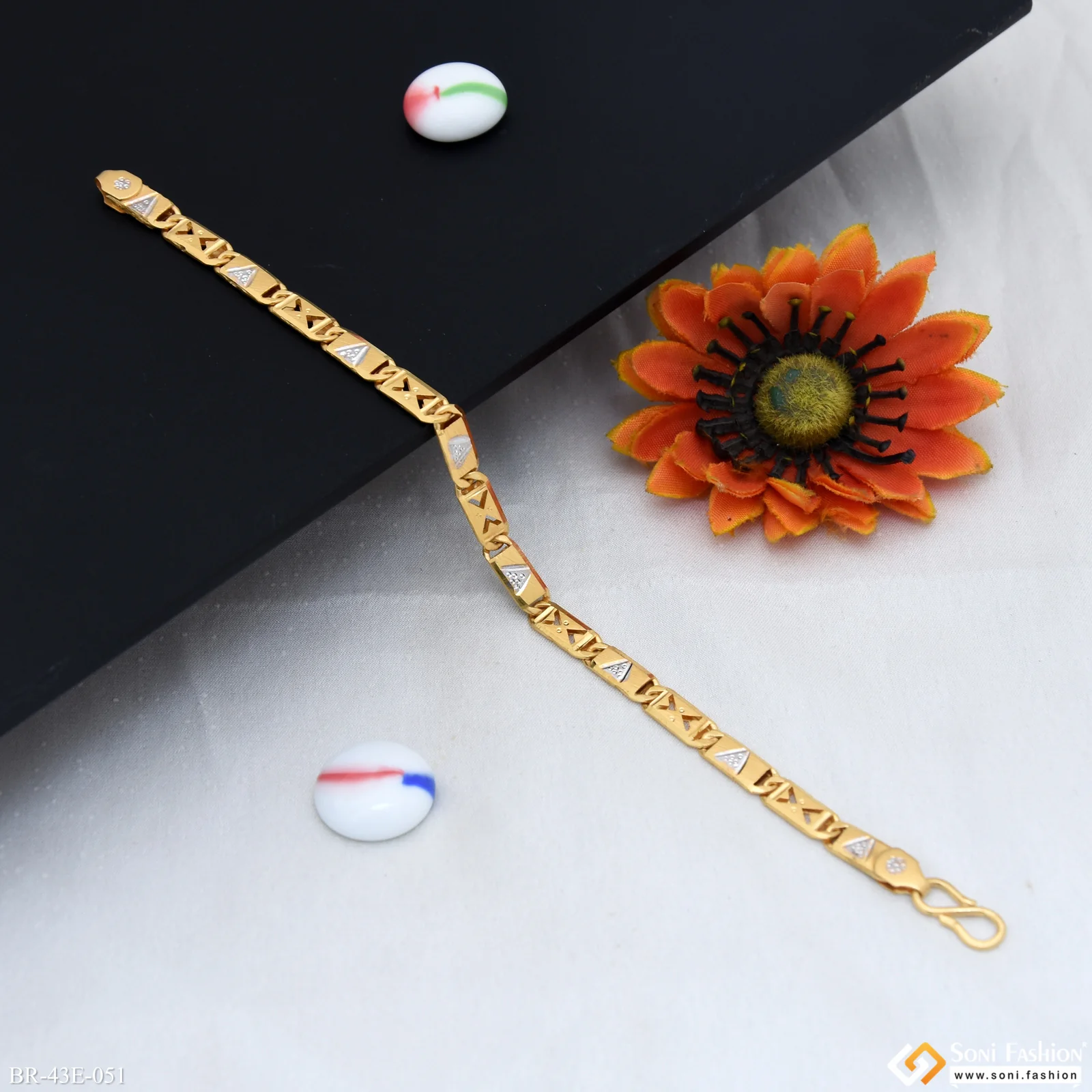 1 Gram Gold Plated Latest Design Nawabi Bracelet for Men - Style E051 - Image 4