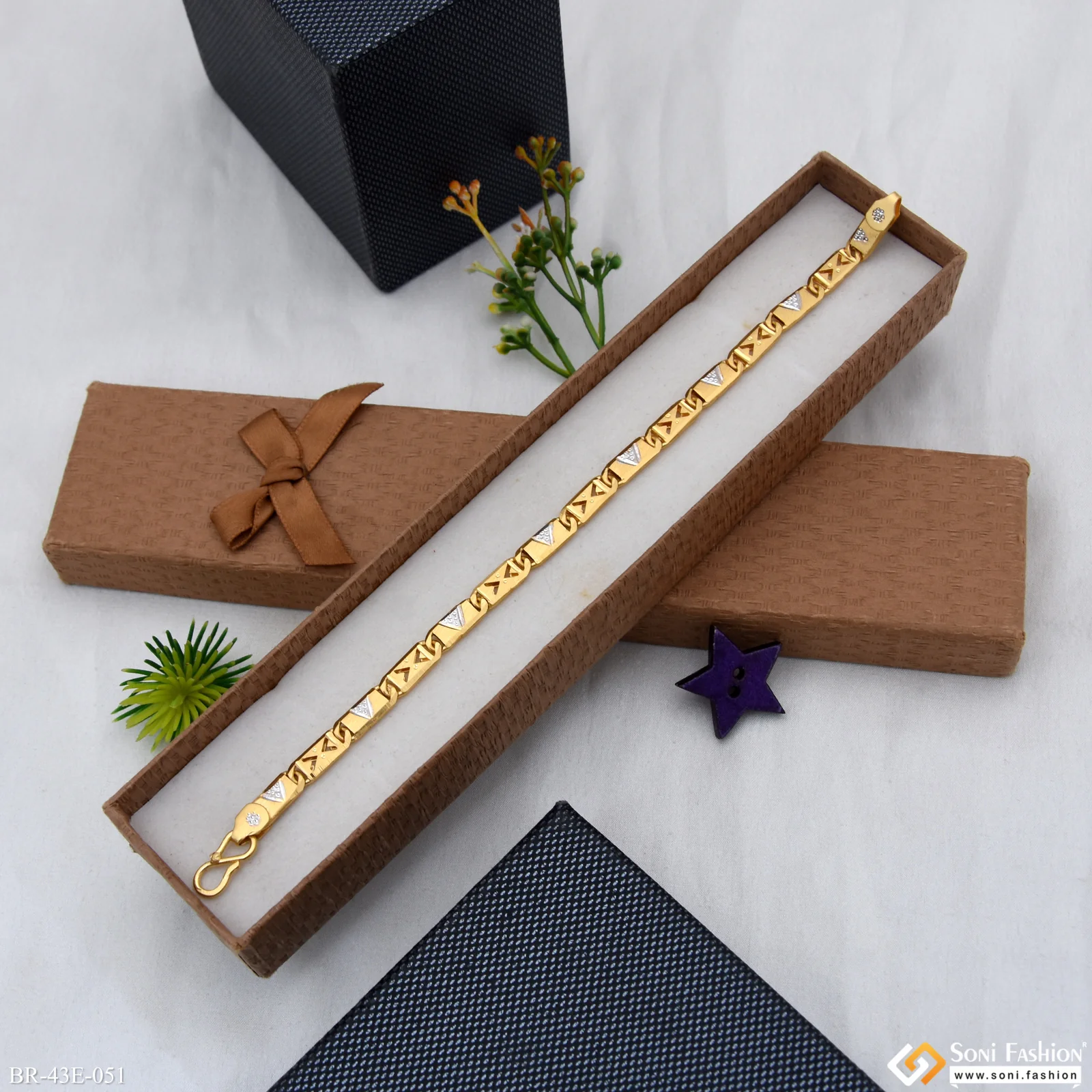 1 Gram Gold Plated Latest Design Nawabi Bracelet for Men - Style E051 - Image 5