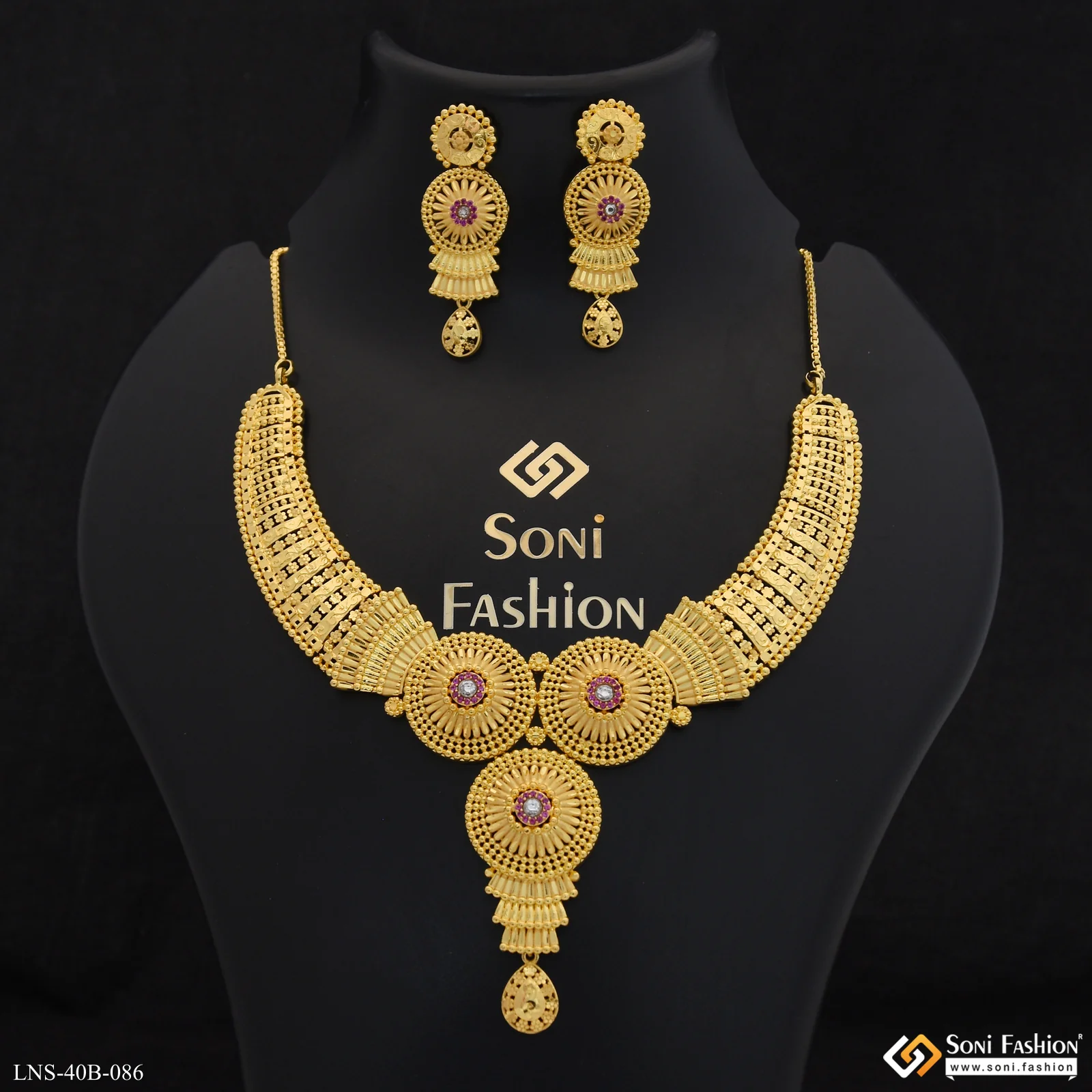 1 Gram Gold Plated Latest Design Necklace Set for Women - Style B086