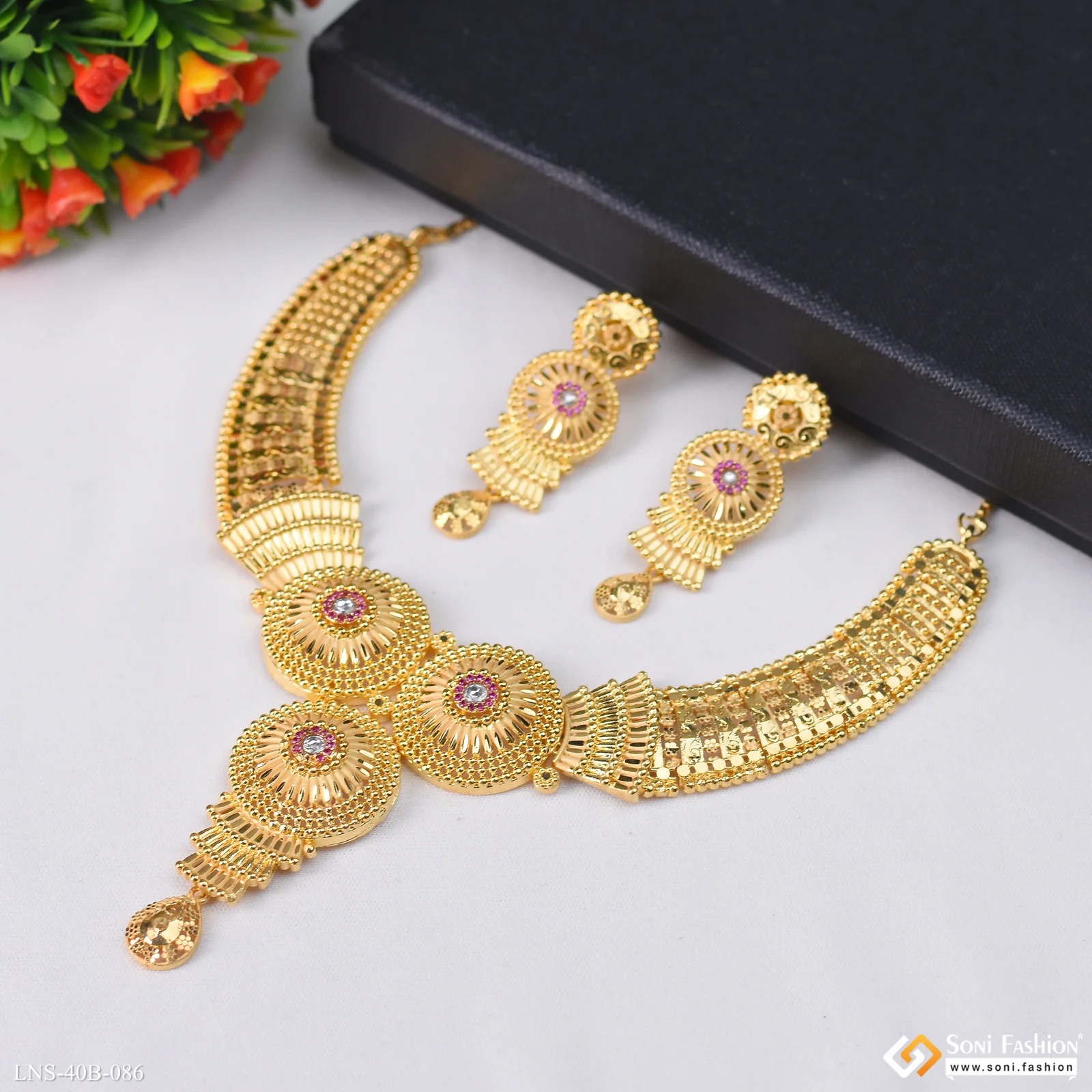 1 Gram Gold Plated Latest Design Necklace Set for Women - Style B086 - Image 3
