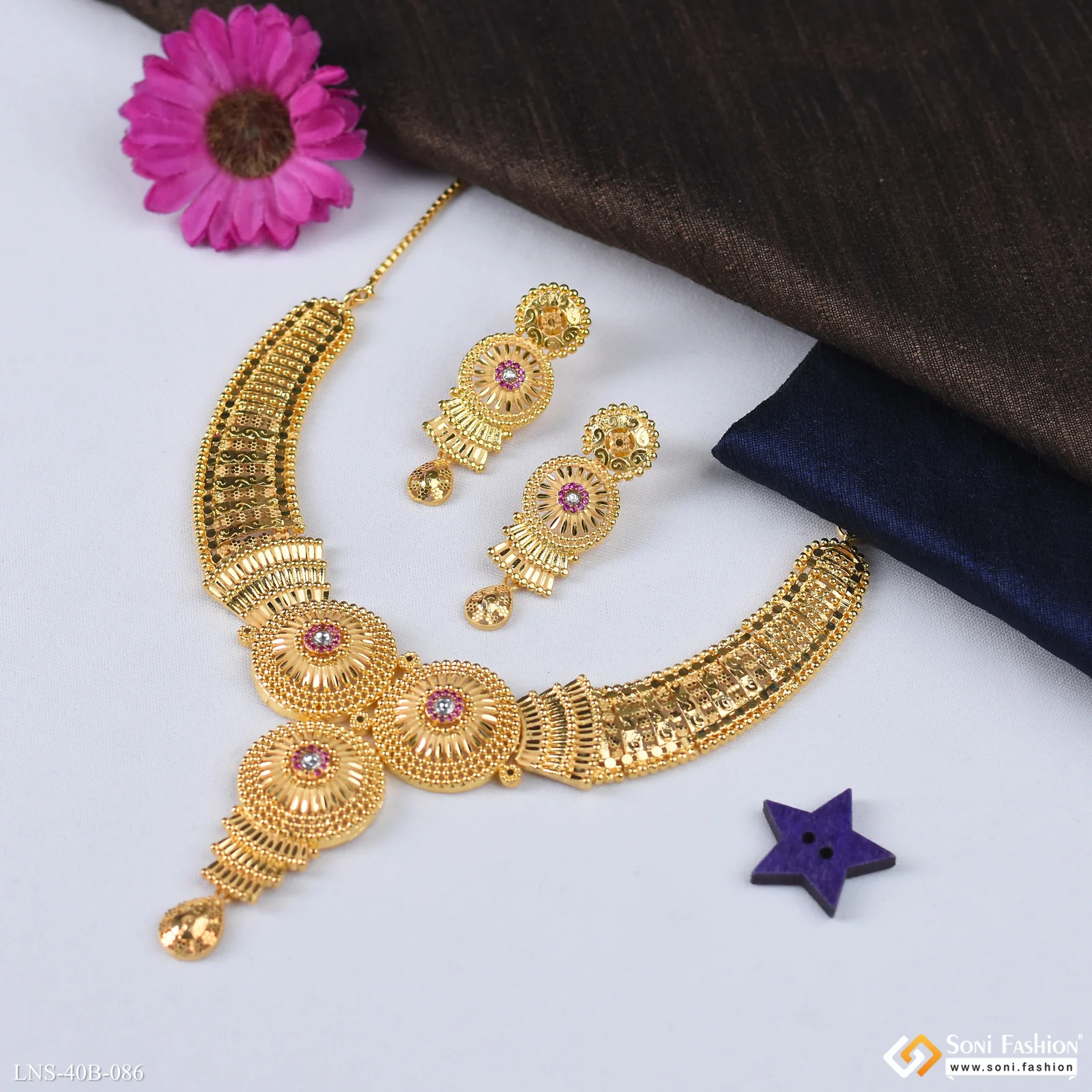 1 Gram Gold Plated Latest Design Necklace Set for Women - Style B086 - Image 5