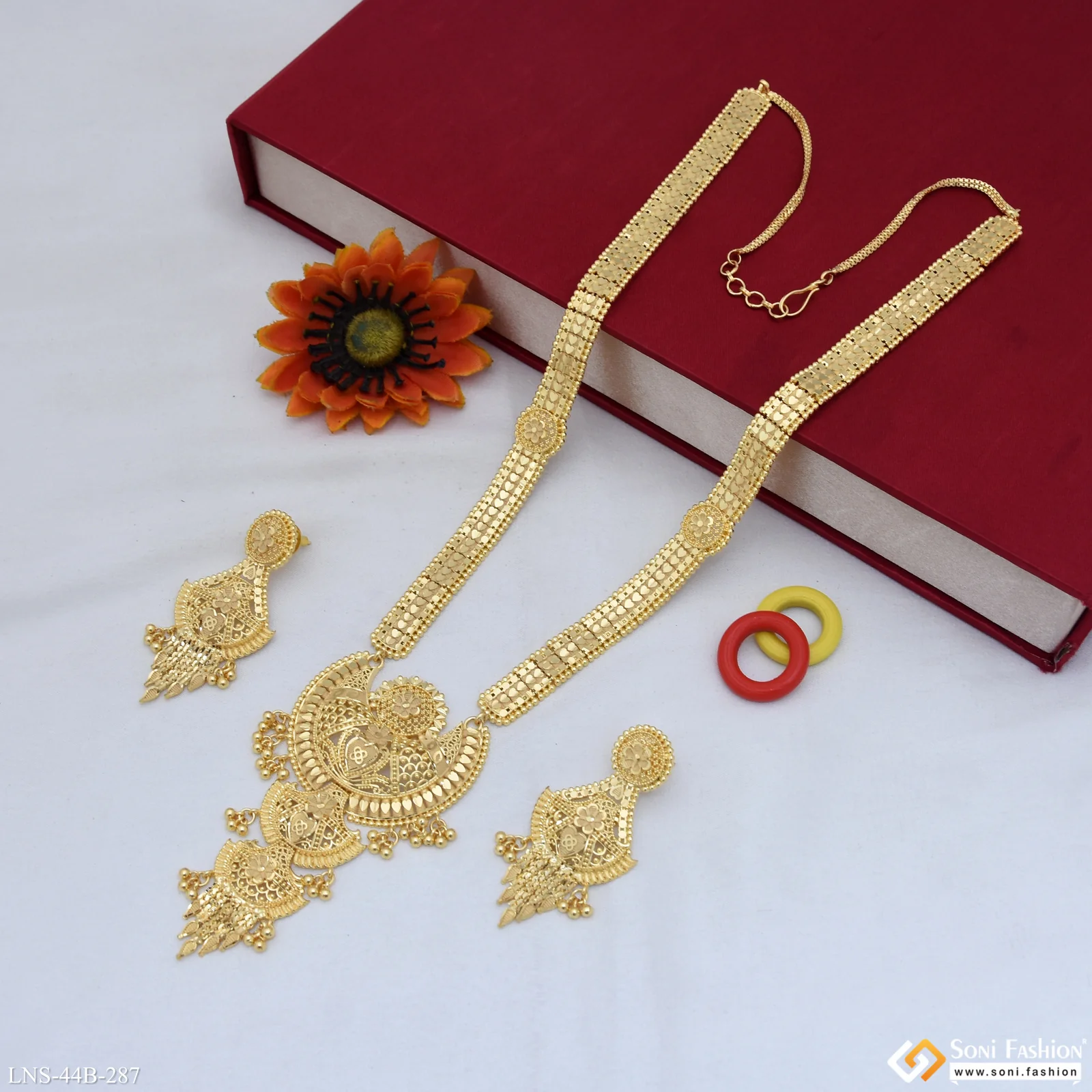 1 Gram Gold Plated Latest Design Necklace Set for Women - Style B287 - Image 3