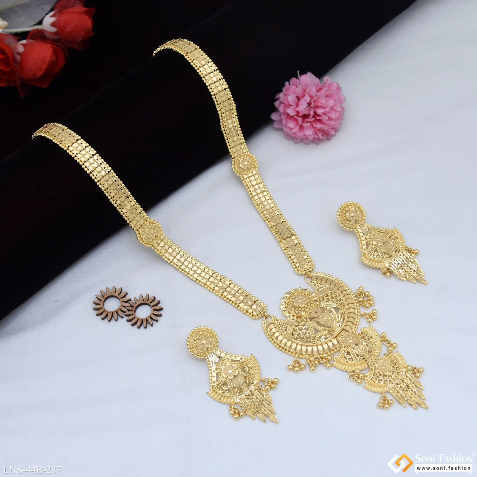 1 Gram Gold Plated Latest Design Necklace Set for Women - Style B287 - Image 4