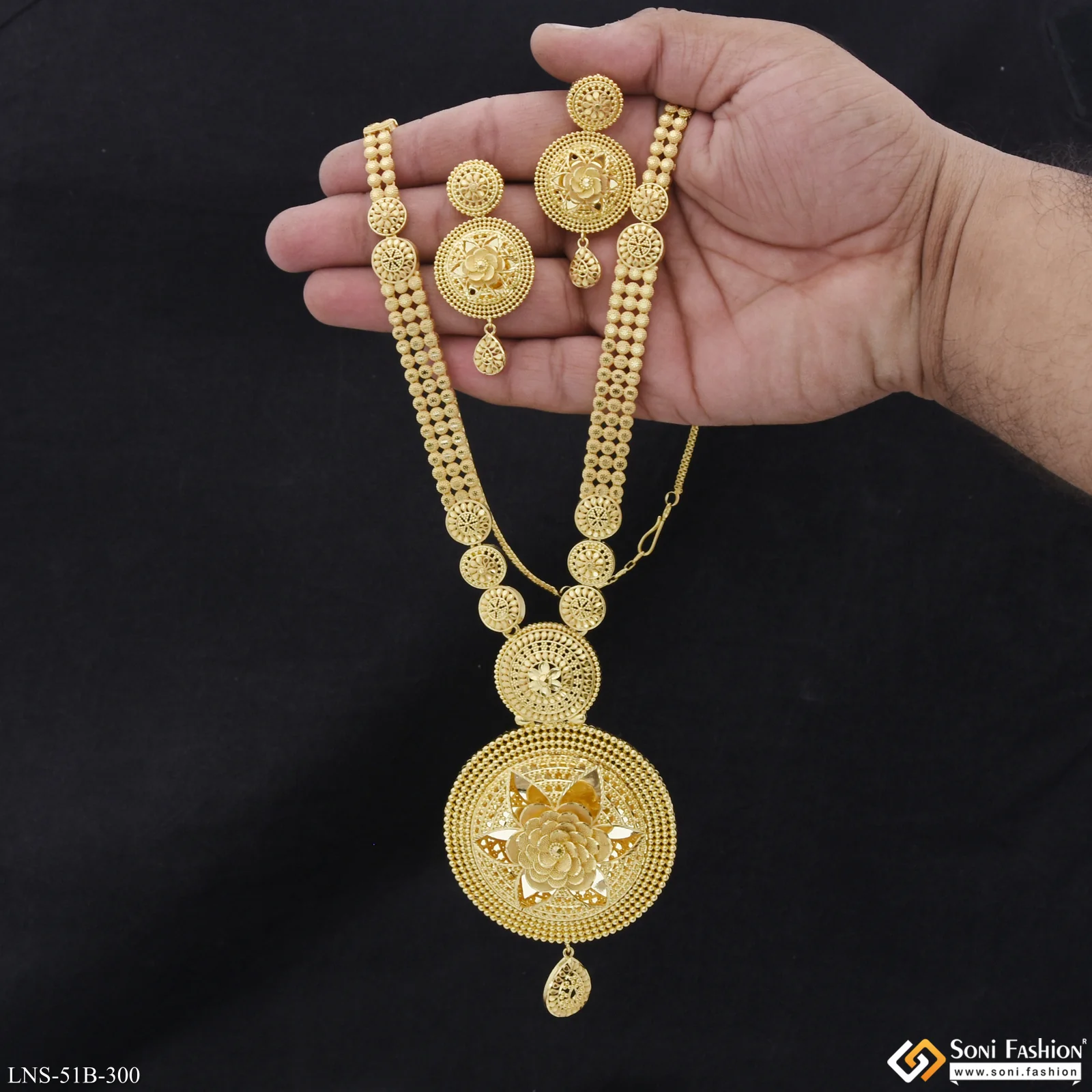 1 Gram Gold Plated Latest Design Necklace Set for Women - Style B300 - Image 2
