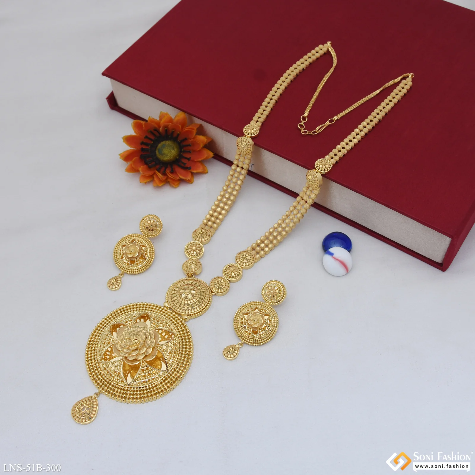 1 Gram Gold Plated Latest Design Necklace Set for Women - Style B300 - Image 3
