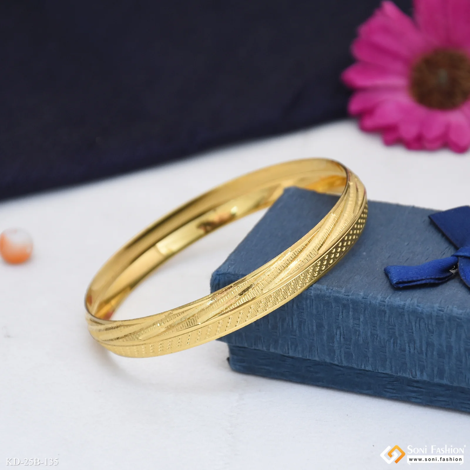 1 Gram Gold Plated Latest Design Punjabi Kada for Men - Style B135 - Image 3